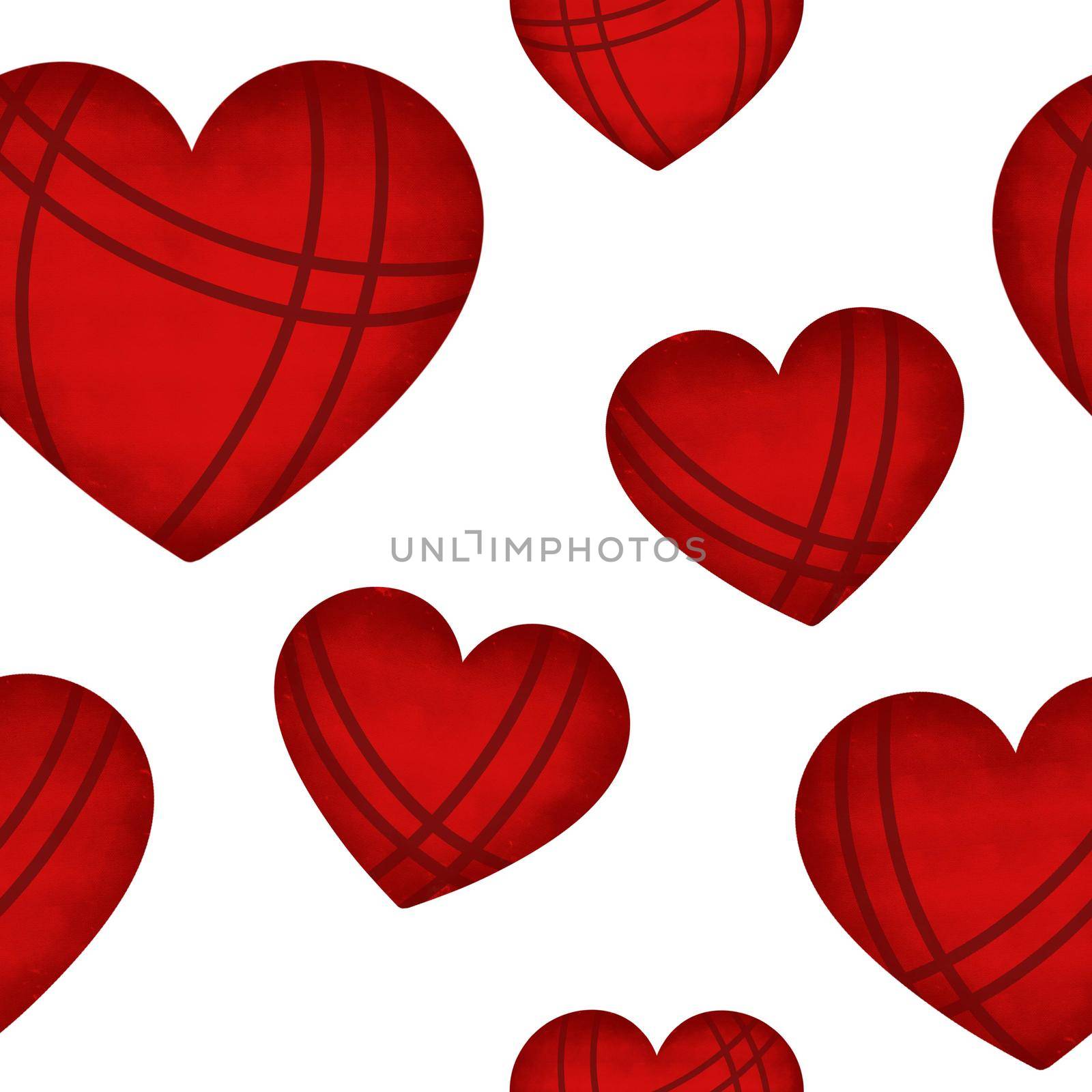 Watercolor red hearts seamless pattern. Beautiful romantic background for valentine's day or wedding. Template for fabric, packaging and wallpaper