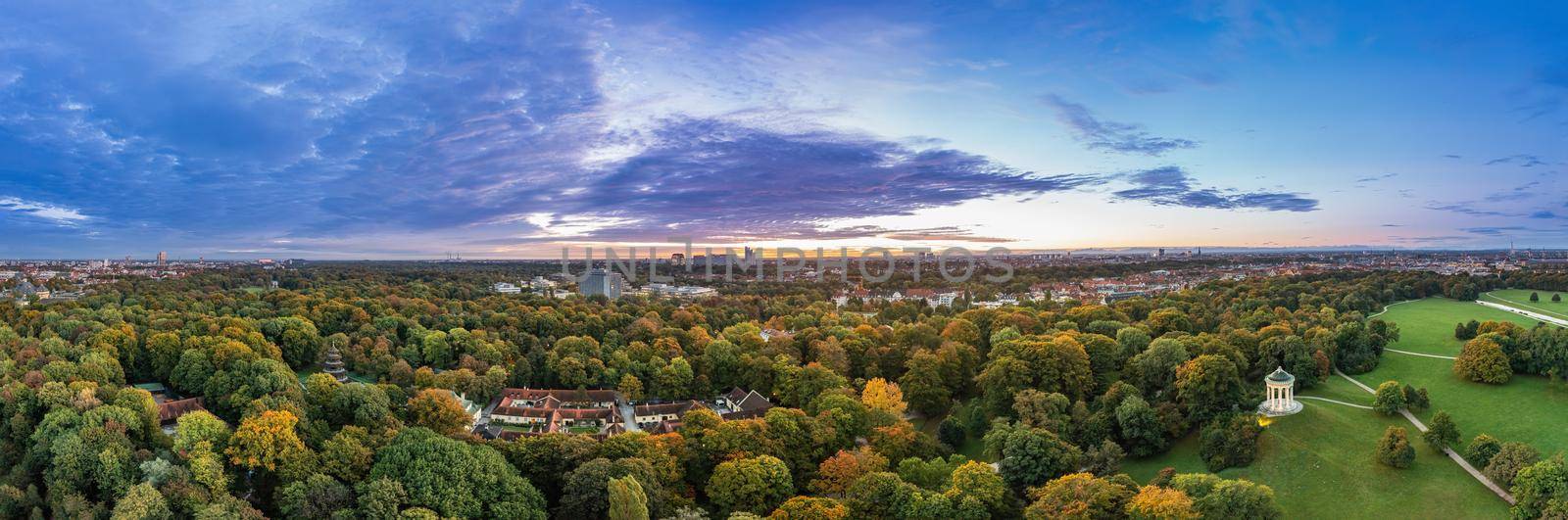 Munich's Englischer Garten in panoramic view as a popular tourism destination. by AllesSuper