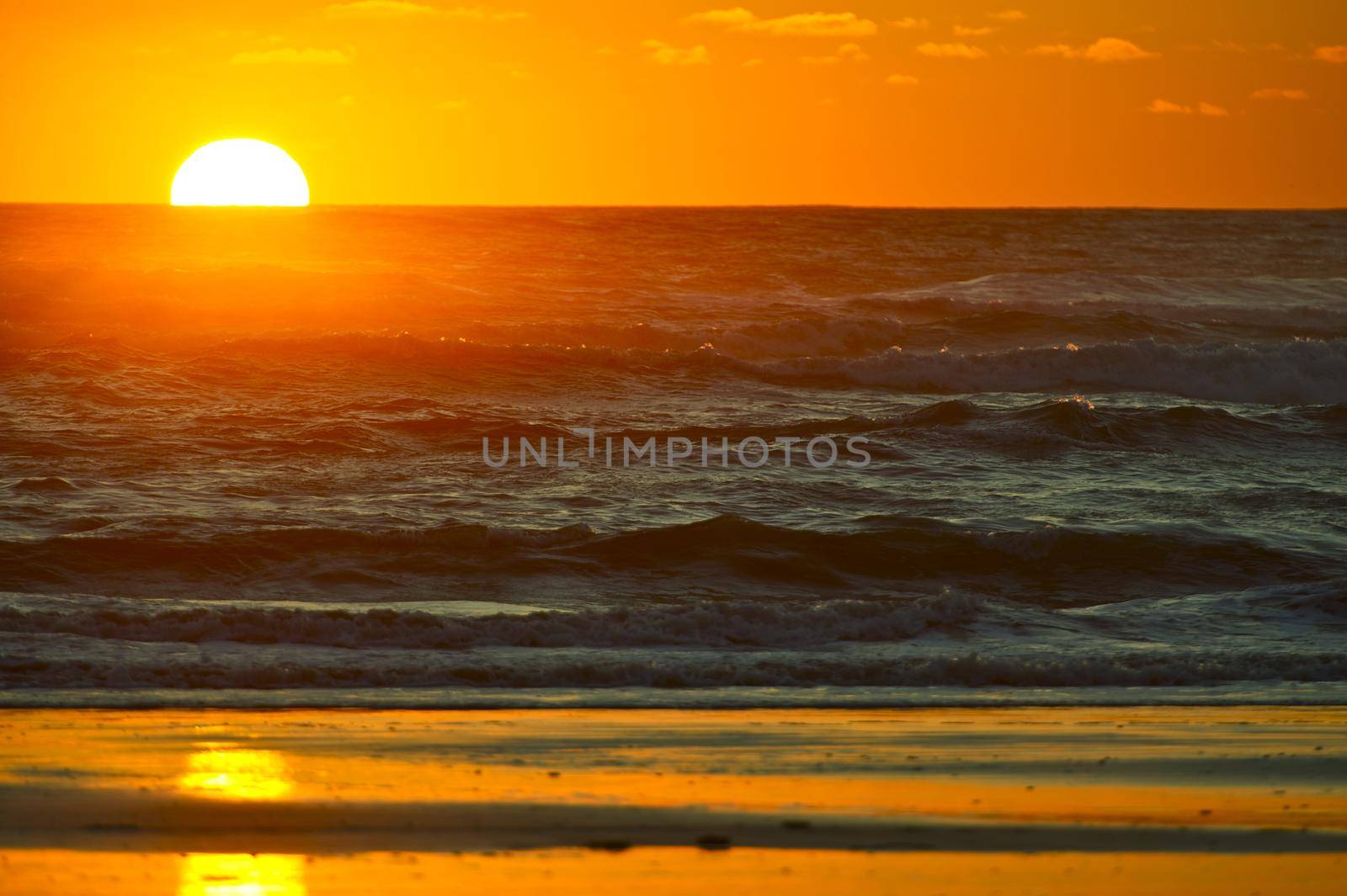 Wavy Ocean Sunset Horizon. Pacific Sunset Theme. Nature Photography Collection