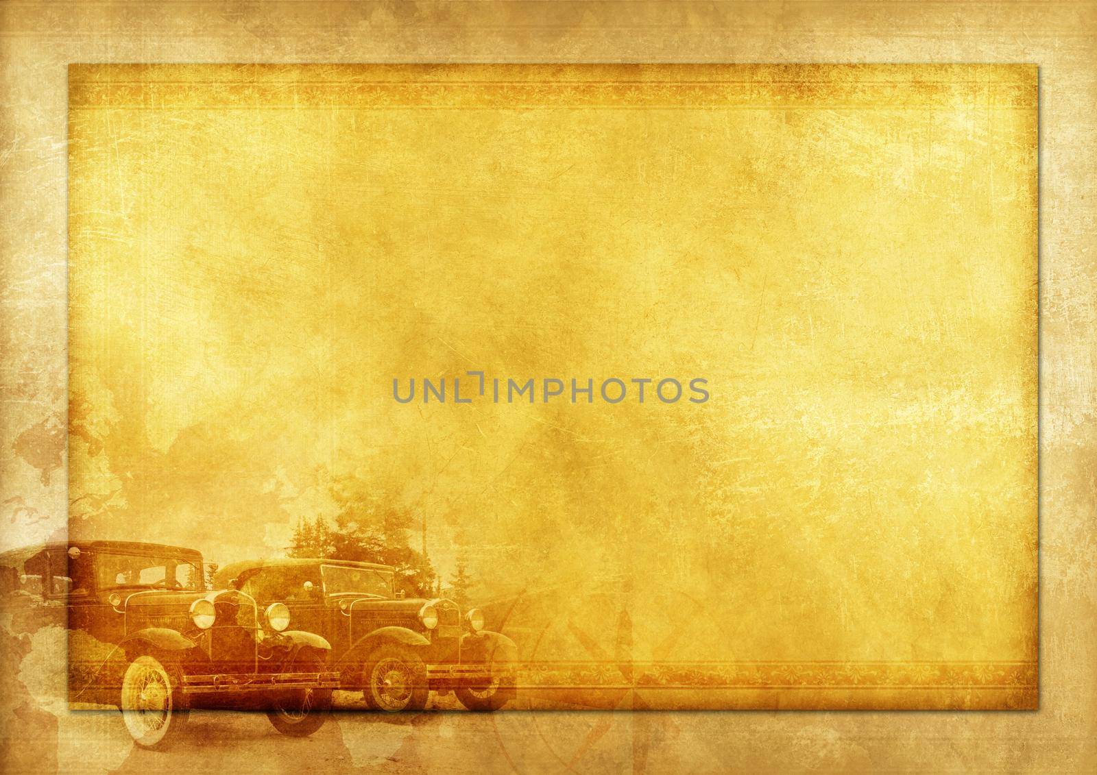 Transportation History Vintage Background Illustration with Two Classic Cars.