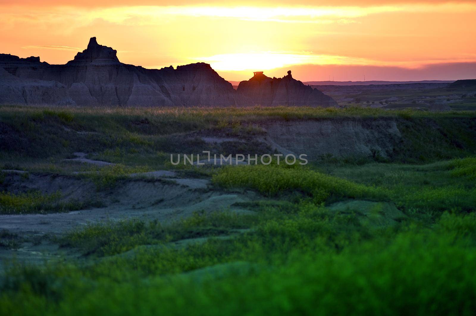 Badlands Sunset Scenery, South Dakota, USA. Nature Wonders Photo Collection by welcomia