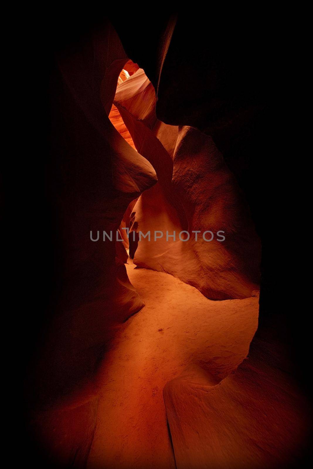 Dark Sandstone Canyon in Arizona, USA. Narrow and Dark Beautiful Eroded Navajo Sandstone Canyon. Arizona Photography Collection.