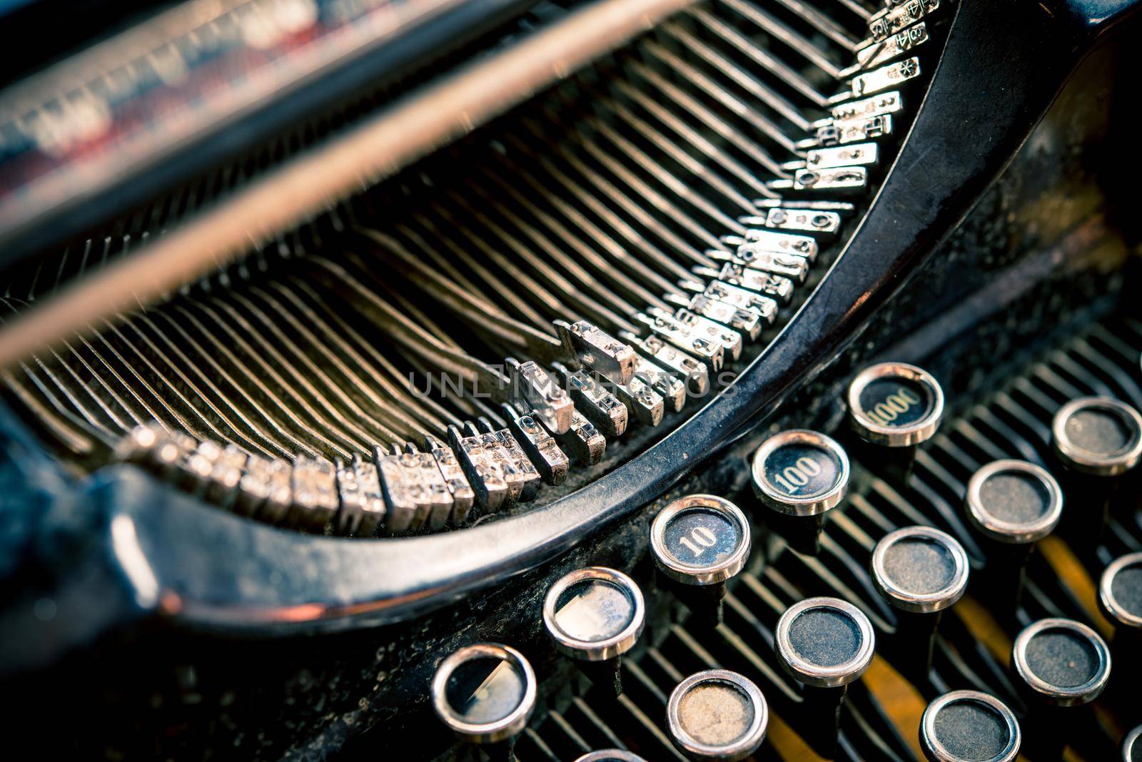 Types of Vintage Typewriter Machine Closeup. by welcomia