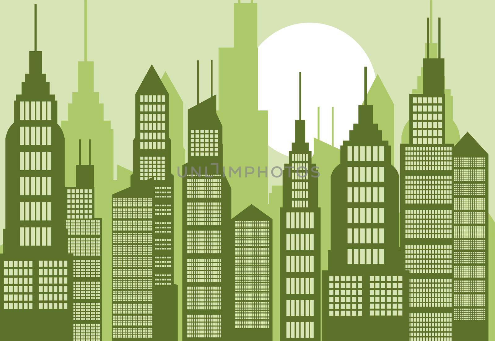 Cartoon Abstract City illustration with Many Buildings and Skyscrapers. Urban Illustration. 