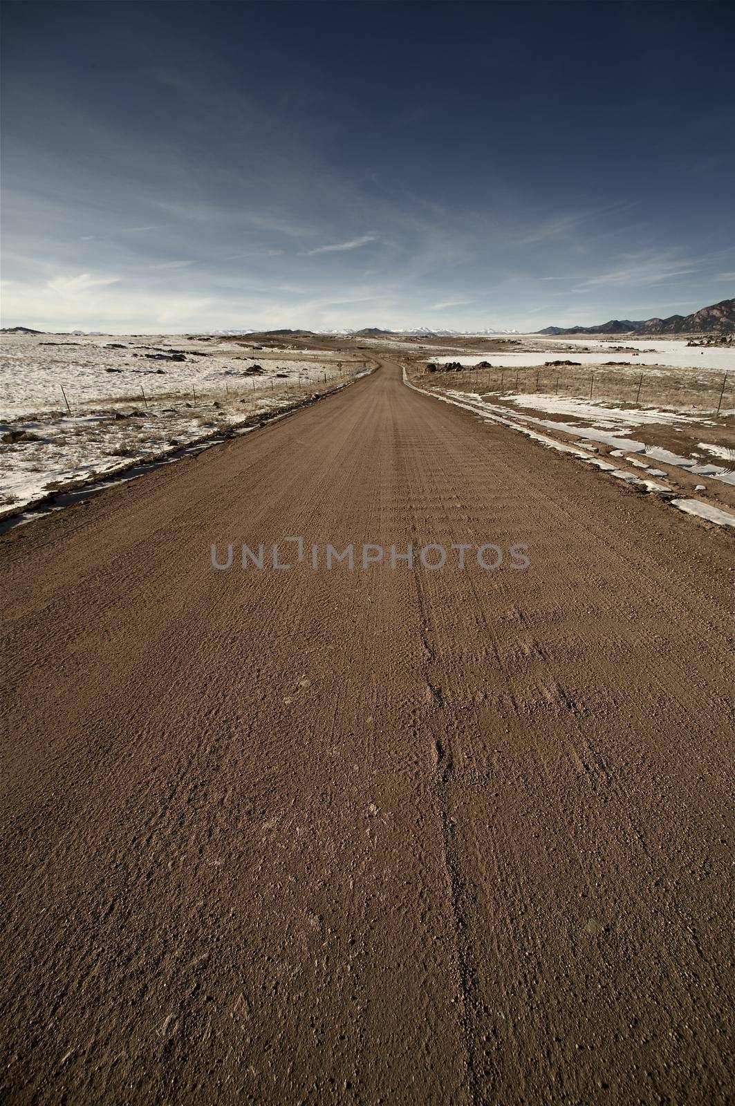 Sandy Road in Colorado. February near Colorado Springs, Colorado USA. Eleven Miles State Park