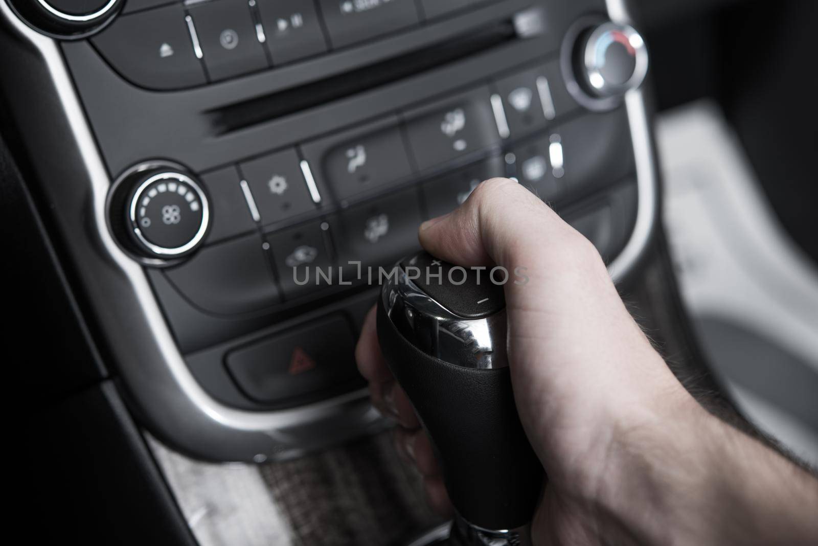 Automatic Transmission Drive Electronic Gear Change by Button. Transmission Stick with Electronic Gear Changing Button.