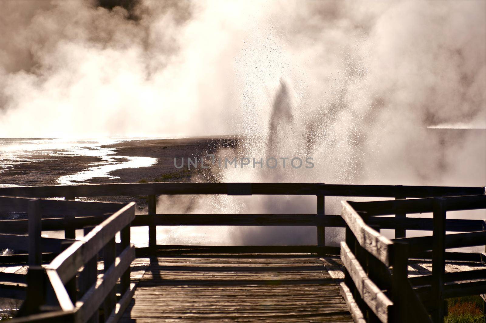 Black Sand Basin Yellowstone National Park. Erupting Geyser in Front of View Point. U.S. National Parks Photo Collection by welcomia