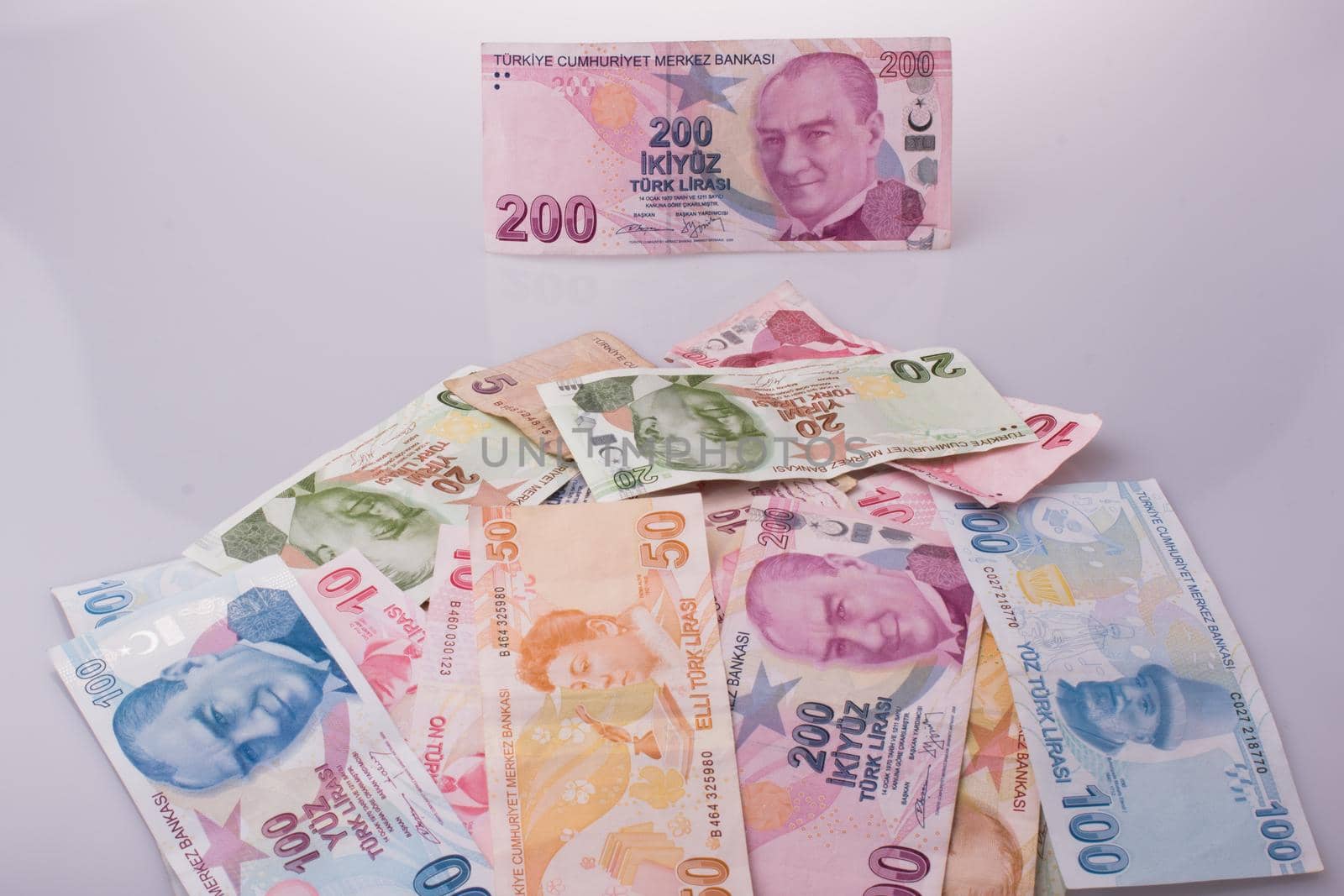 Turksh Lira banknotes of various color, pattern and value by berkay
