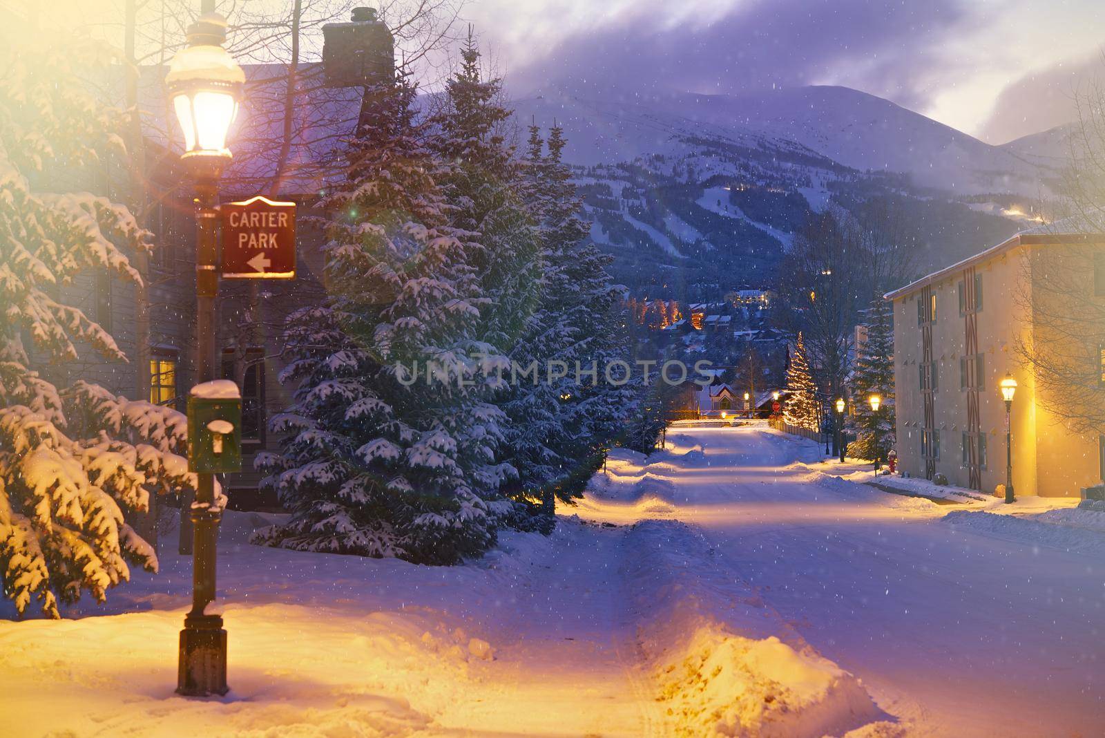 Lovely Breckenridge Road in Winter. Breckenridge, Colorado, United States. Night Winter Scenery by welcomia