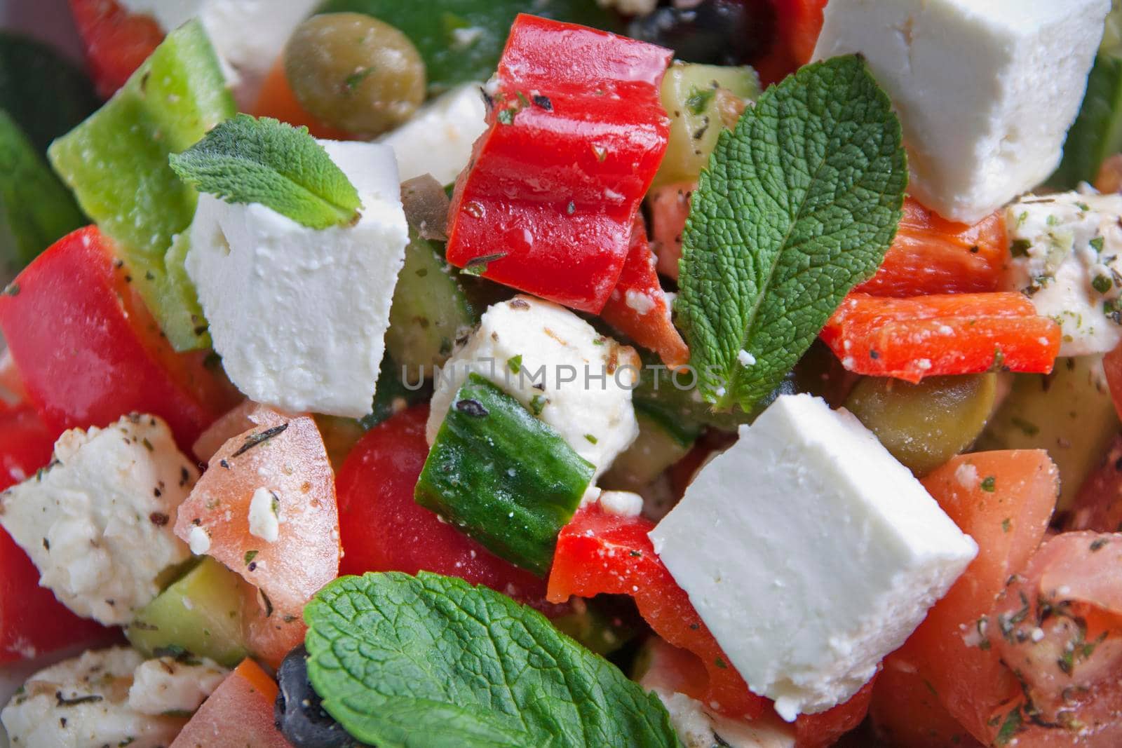 A greek salad close up food background image