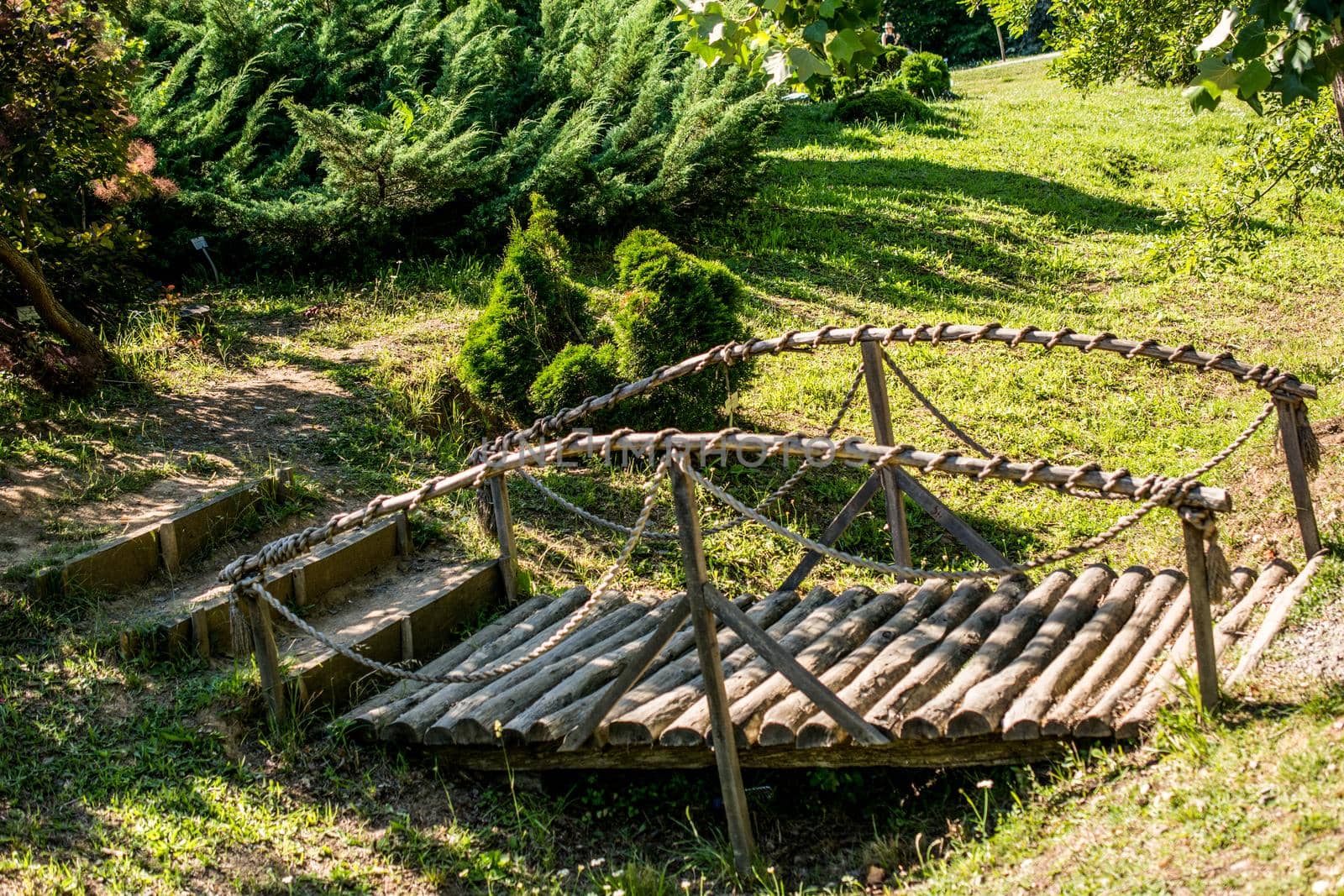 Small wooden bridge in Ataturk Arboretum in Istanbul, Turkey