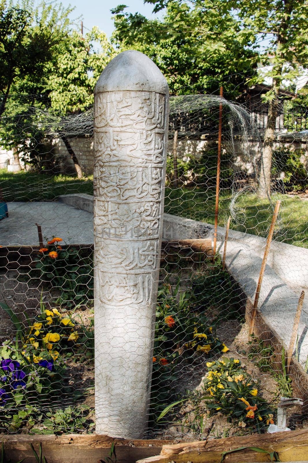 Ottoman style  decorative art in marble tomb in cemetery