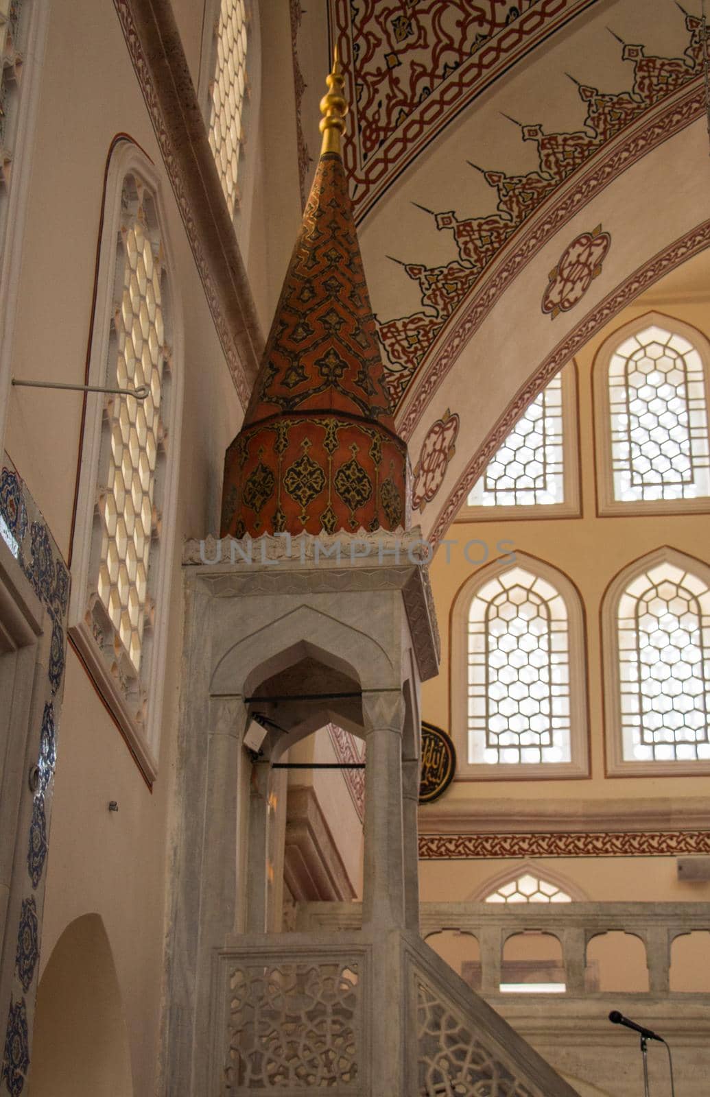 Interior of Ottoman style mosque  with a huge pillars and arches
