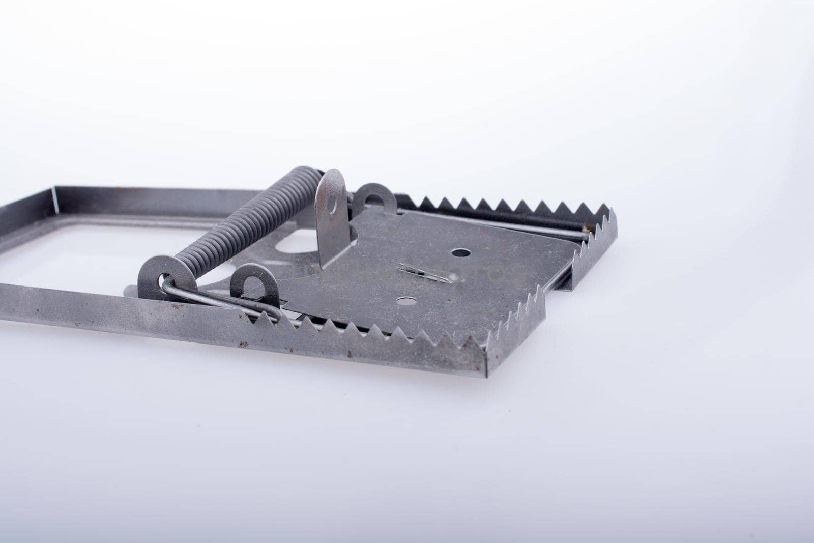 Steel mouse trap in a white background on display