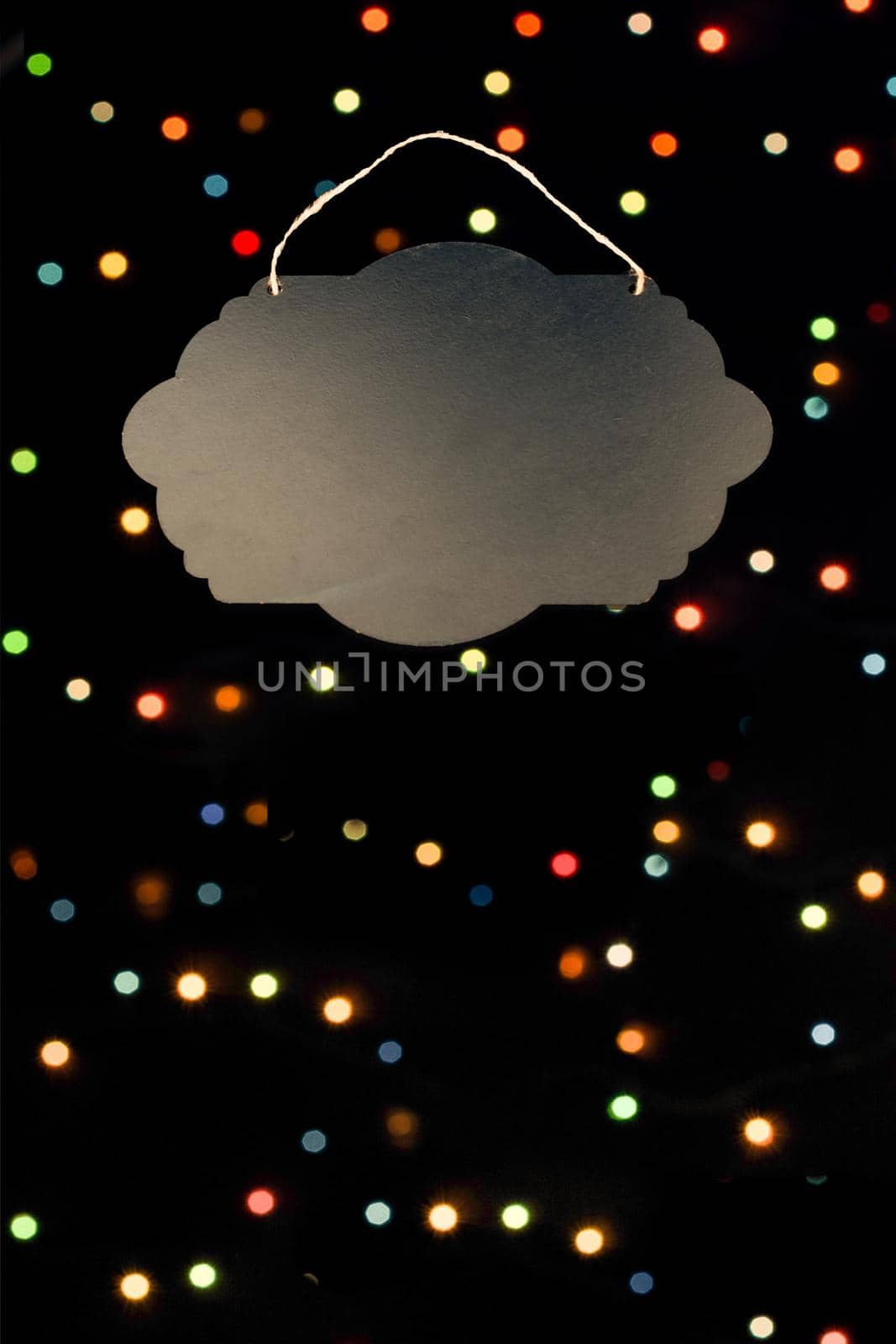 Black Empty Sign Board with blur lights by berkay