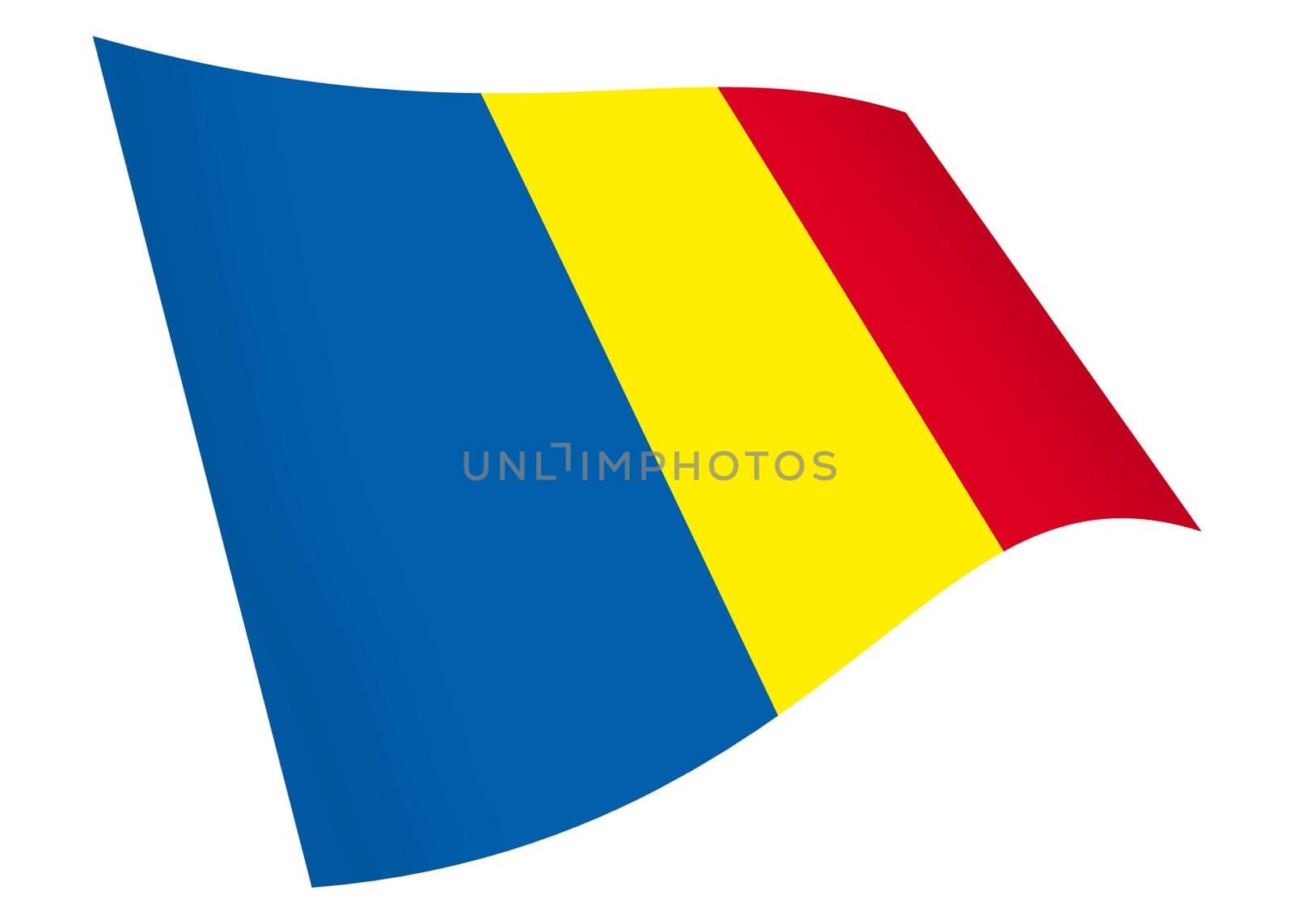 A Romania waving flag graphic isolated on white with clipping path 3d illustration