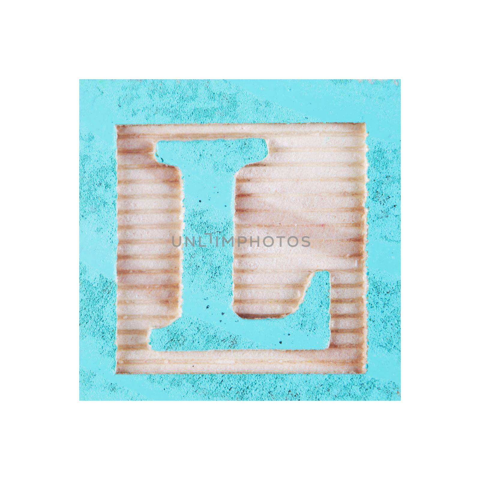 A Letter L childs wood block on white with clipping path