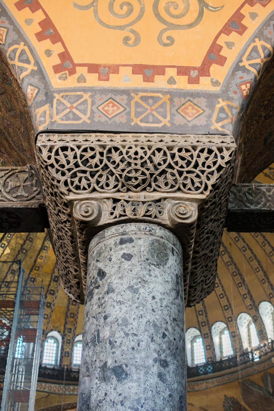 The Columns inside Hagia Sophia in the view