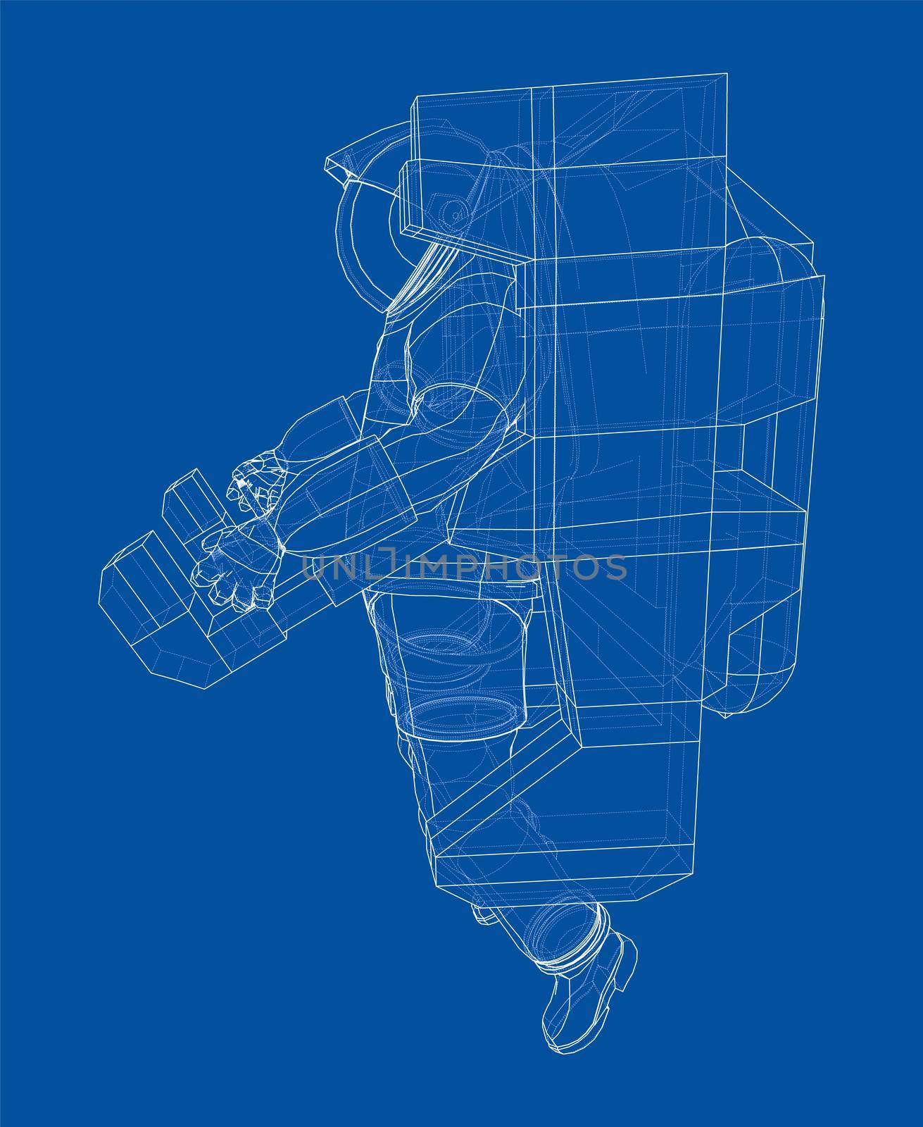 Astronaut concept. 3d illustration. Wire-frame or blueprint style