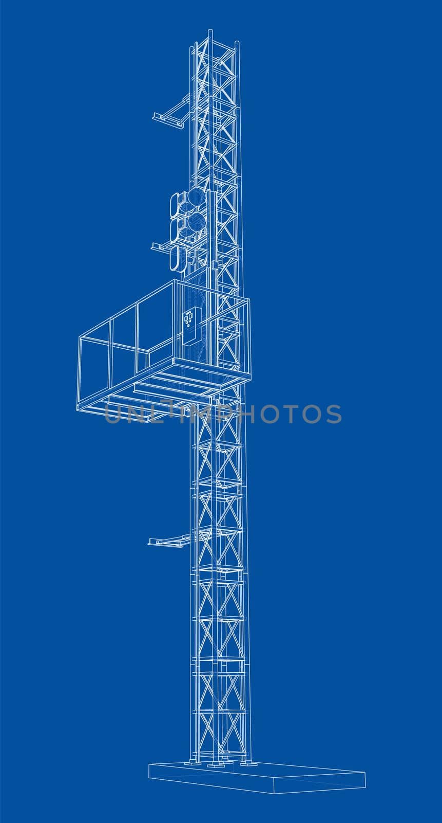 Mast lifts outline. 3d illustration. Wire-frame style