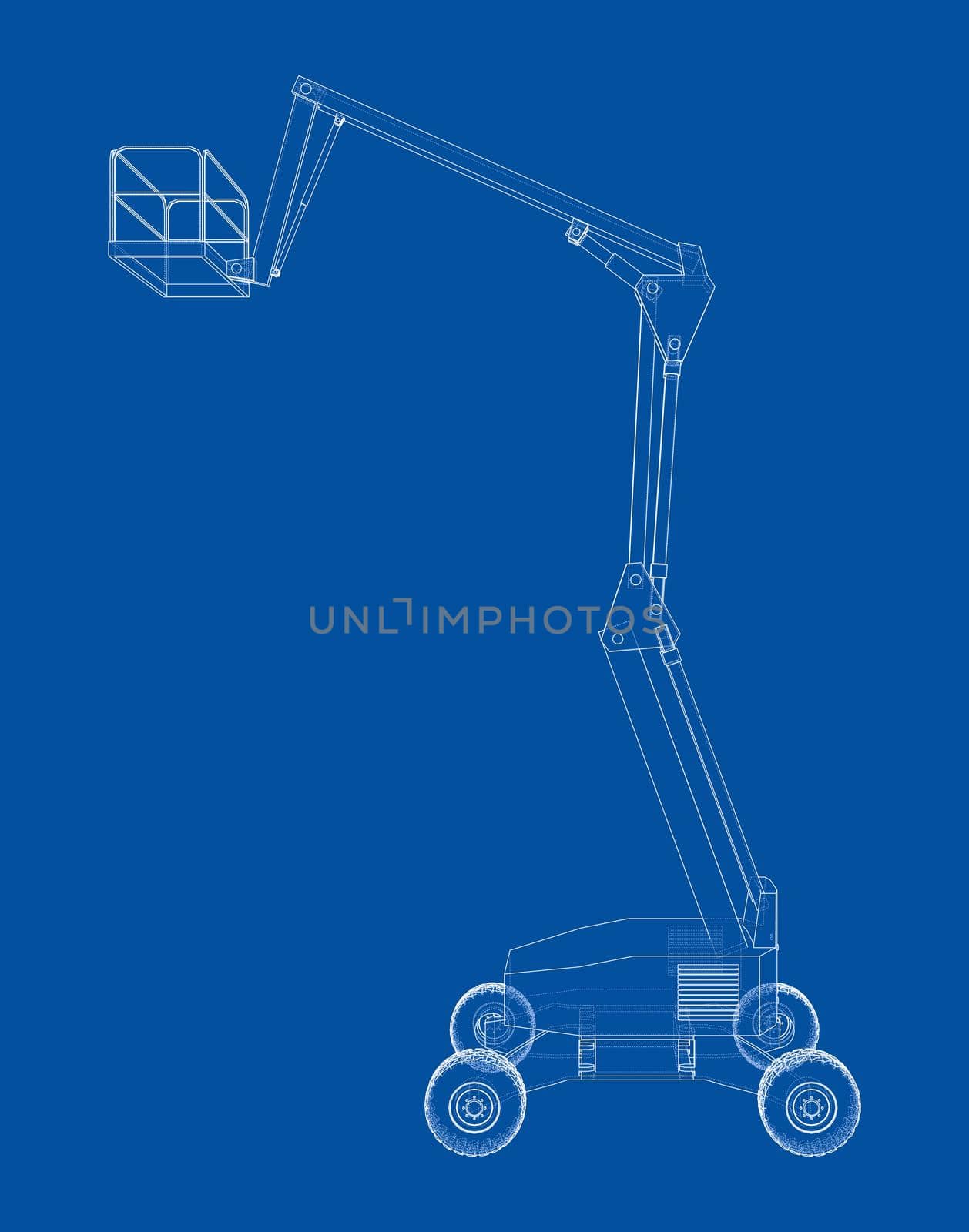 Aerial platform concept outline. 3d illustration. Wire-frame style