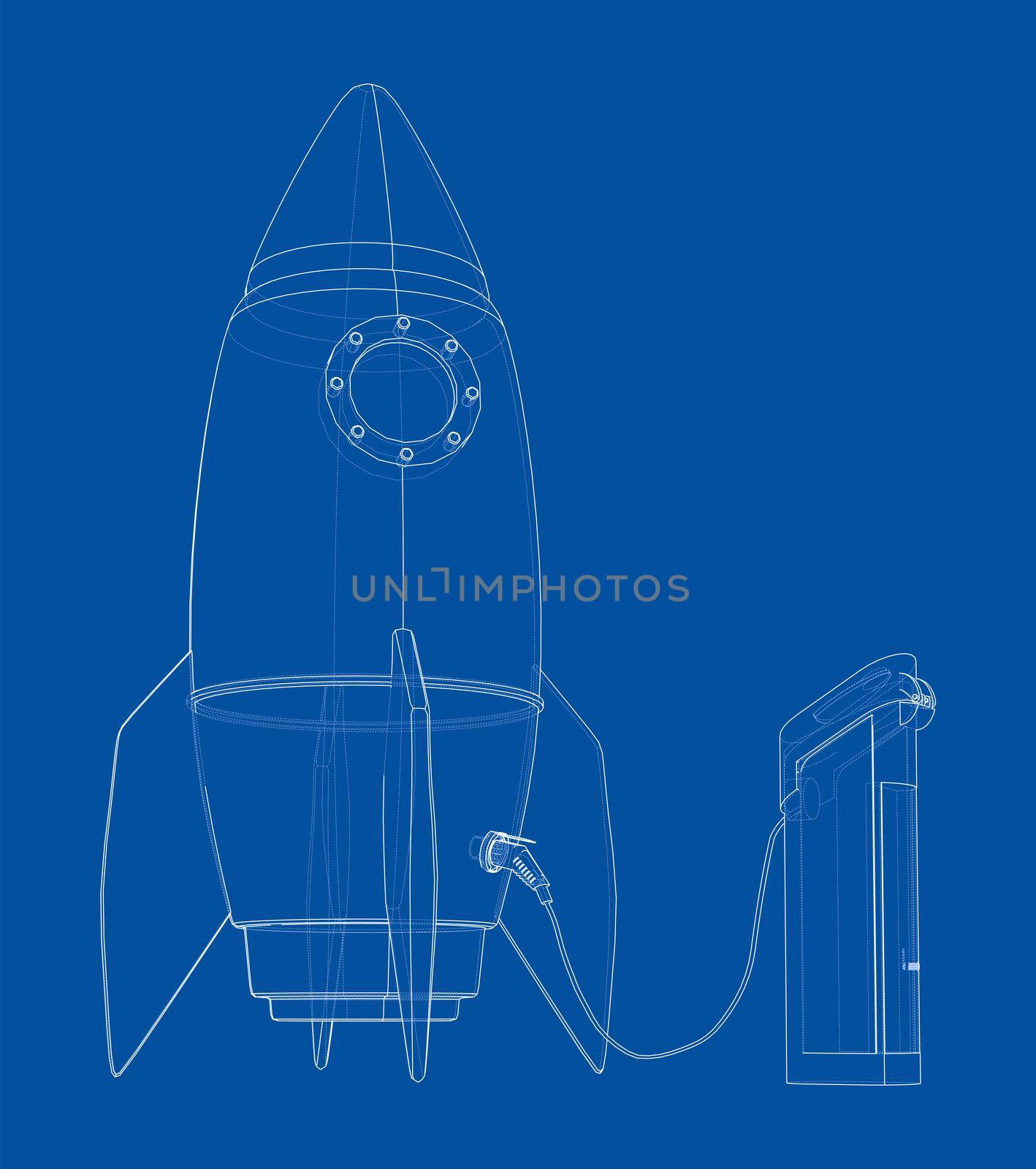 Electric Rocket Charging Station Sketch. 3d illustration