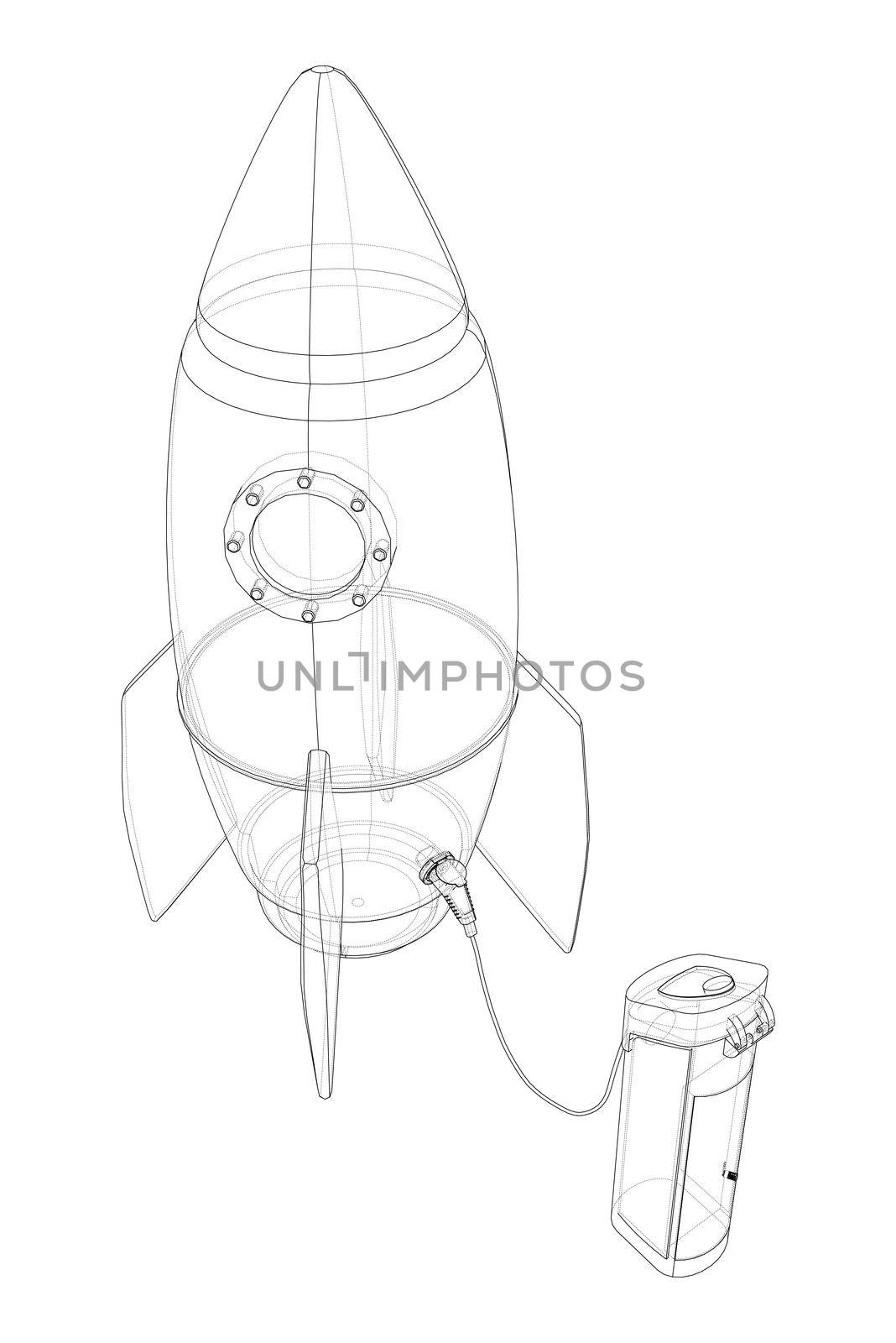 Electric Rocket Charging Station Sketch. 3d illustration