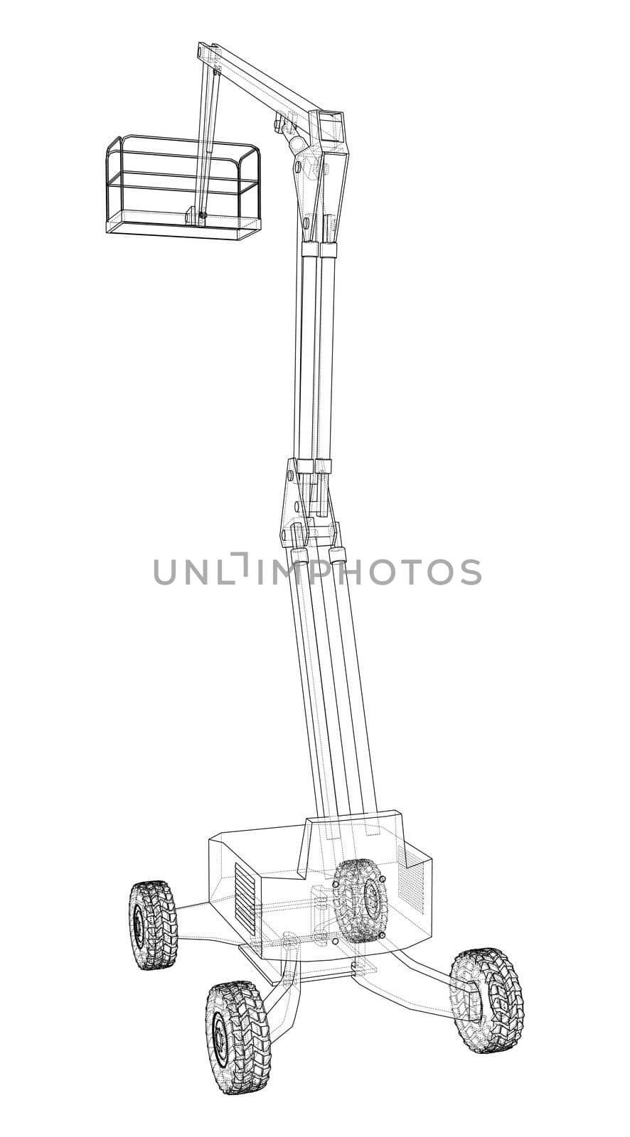 Aerial platform concept outline. 3d illustration. Wire-frame style