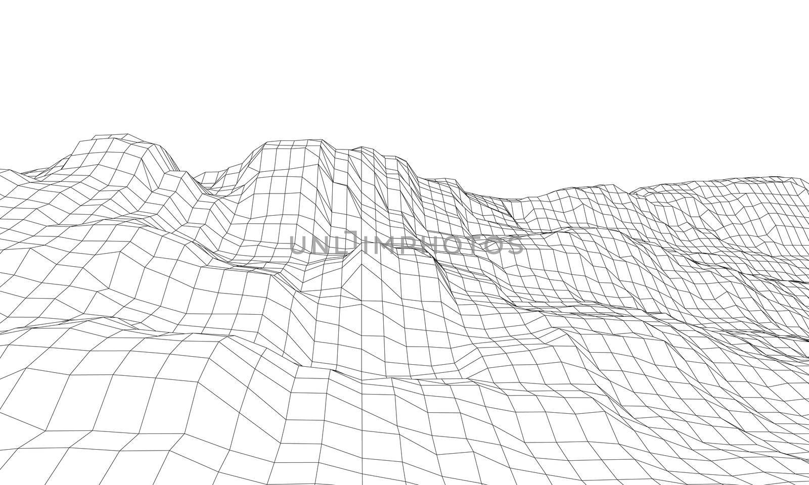 Abstract 3d wire-frame landscape. Blueprint style by cherezoff