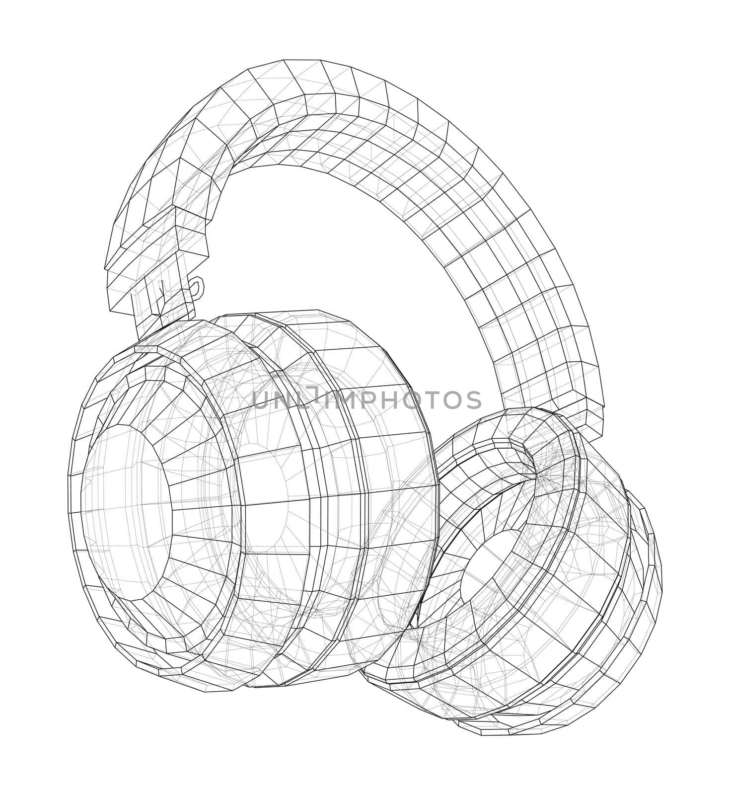 Headphones concept outline. 3d illustration. Wire-frame style