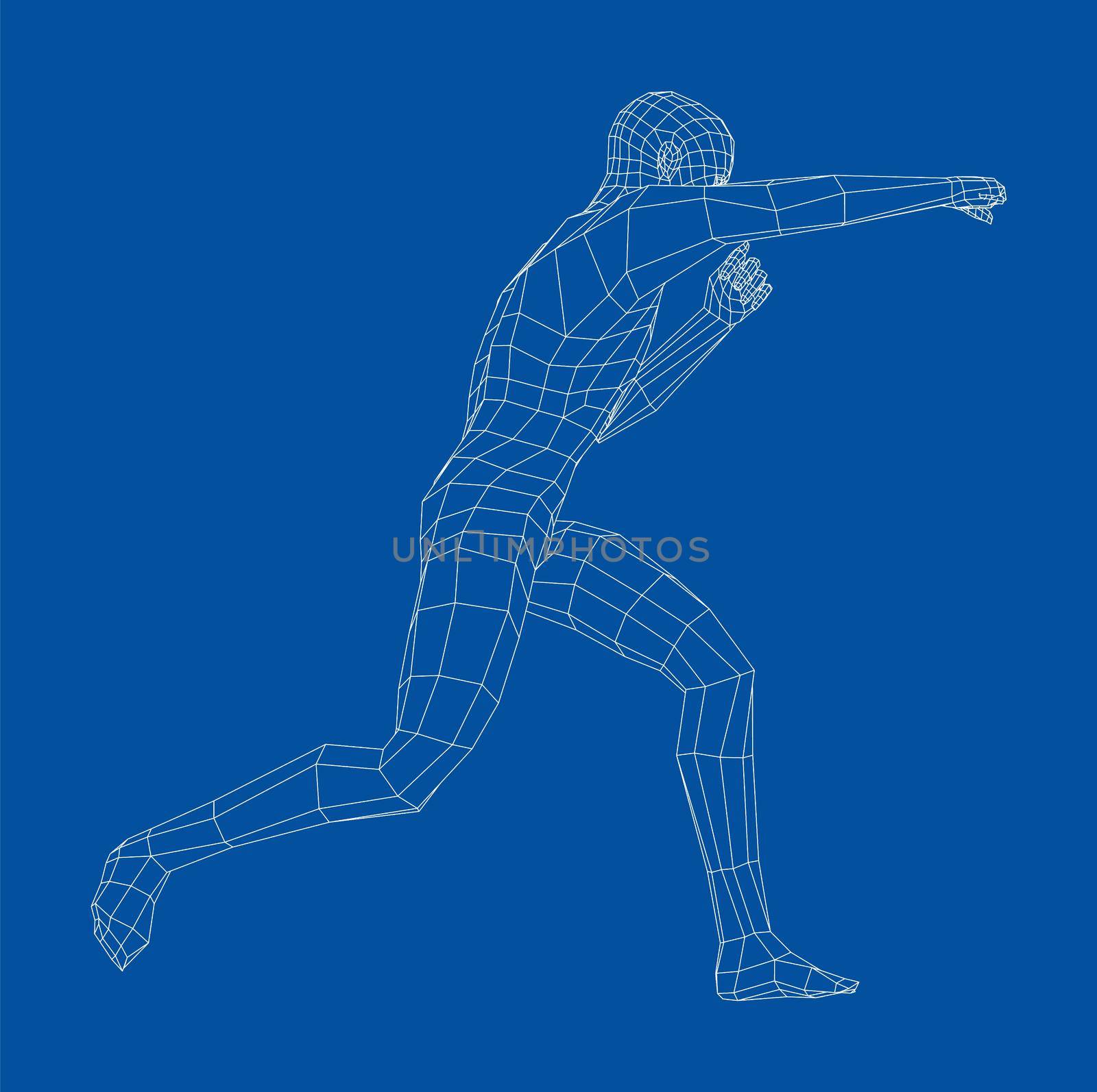 Wireframe boxing man. 3d illustration. Man in boxing pose
