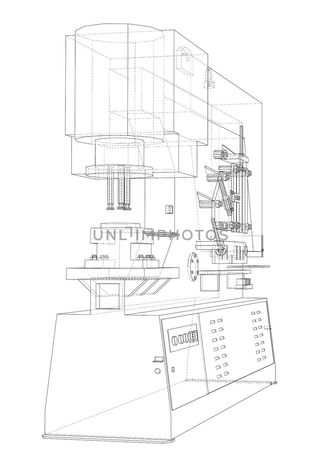 Metalworking CNC machine. Cutting metal technology. 3d illustration