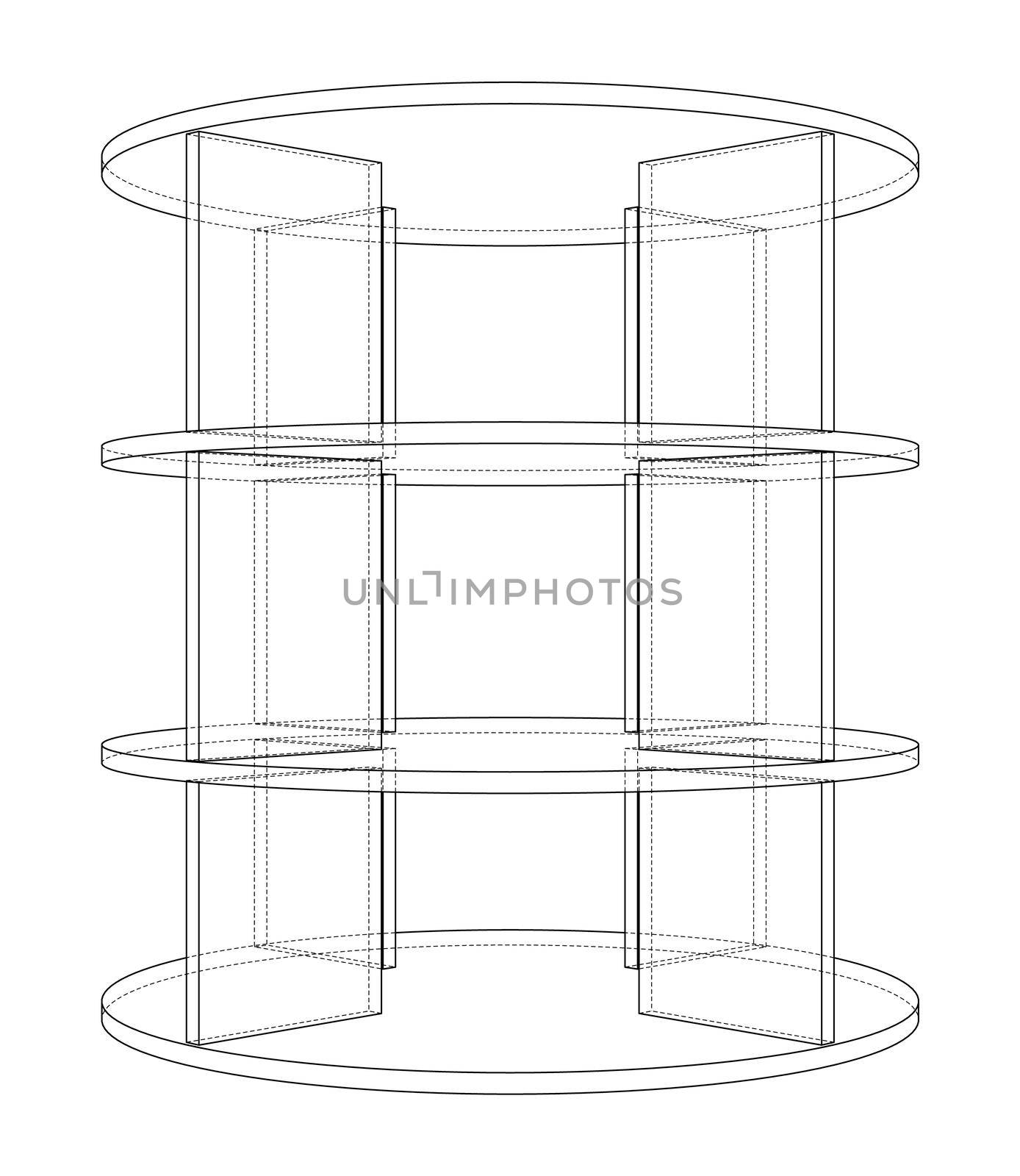 Empty showcase outline. 3d illustration. Wire-frame style