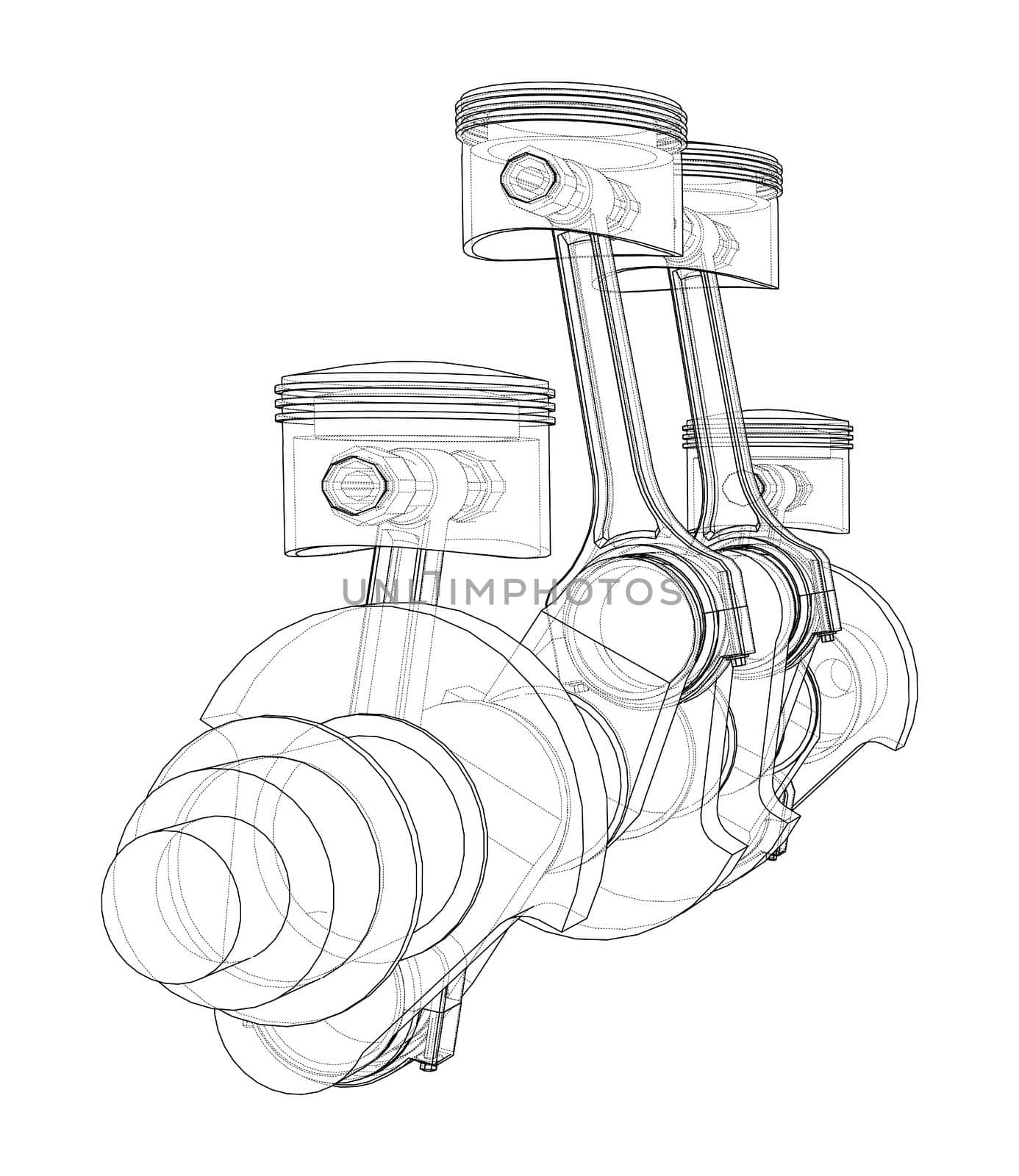 Engine crankshaft with pistons outline by cherezoff