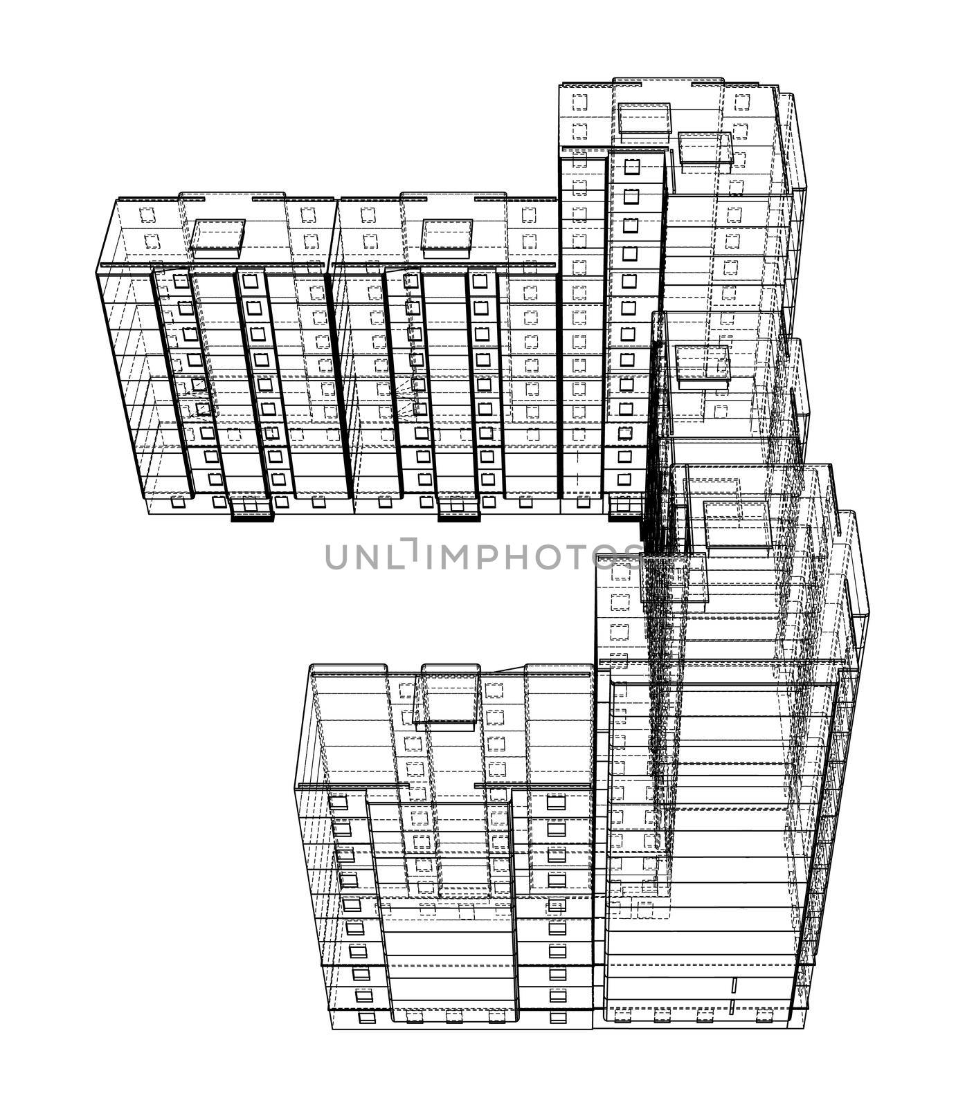 Wire-frame model of a multi-storey building by cherezoff