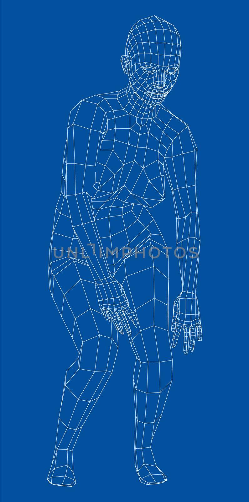 Wireframe ballerina or dancer in dance pose. 3d illustration