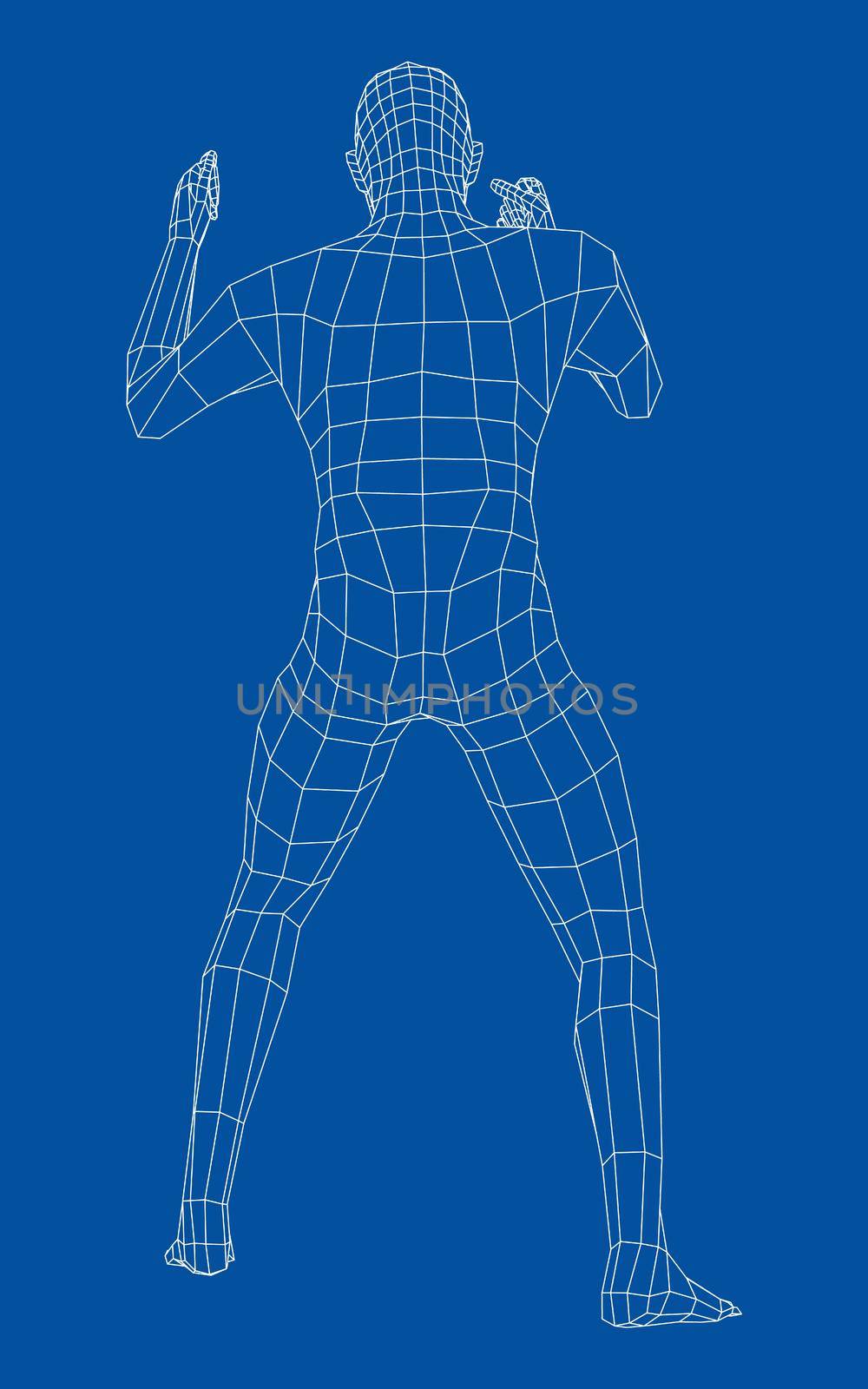 Wireframe boxing man. 3d illustration by cherezoff