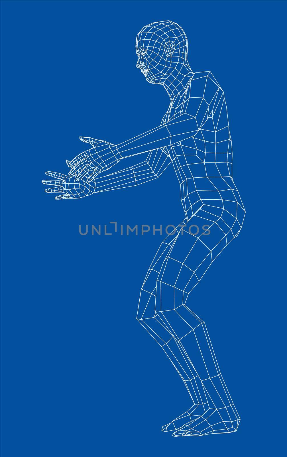 Wireframe jumping man. 3d illustration by cherezoff