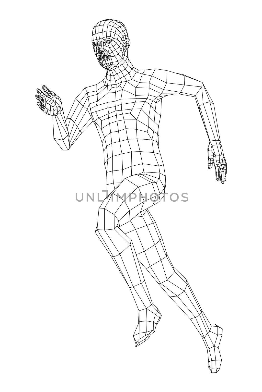 Wireframe running man. 3d illustration by cherezoff