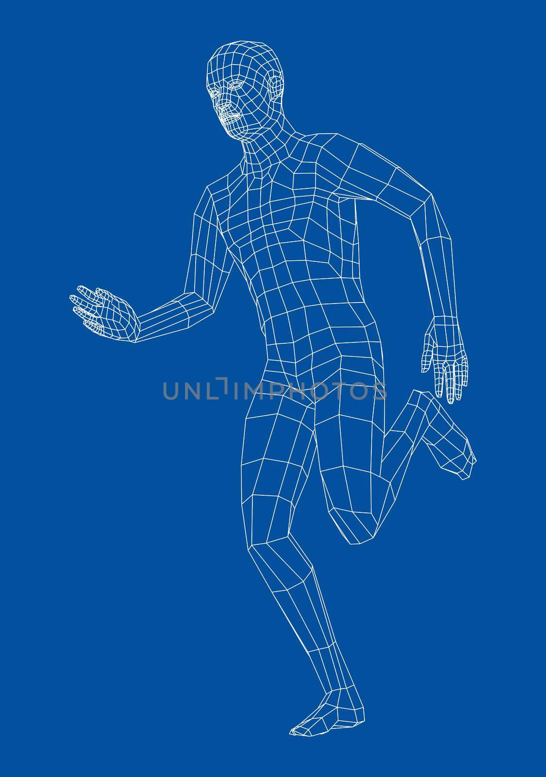 Wireframe running man. 3d illustration by cherezoff