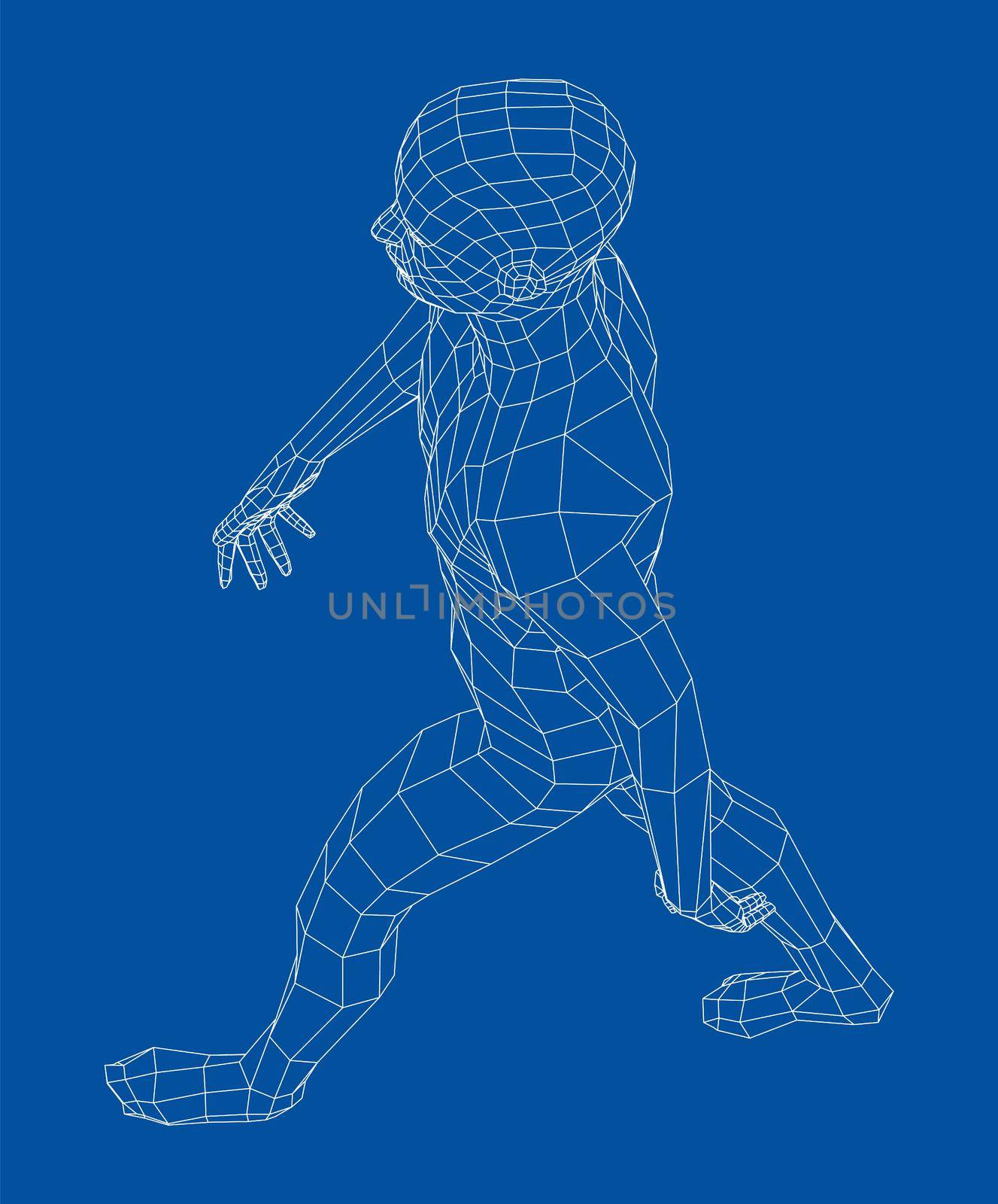 Wireframe walking man. 3d illustration. Man in walking pose