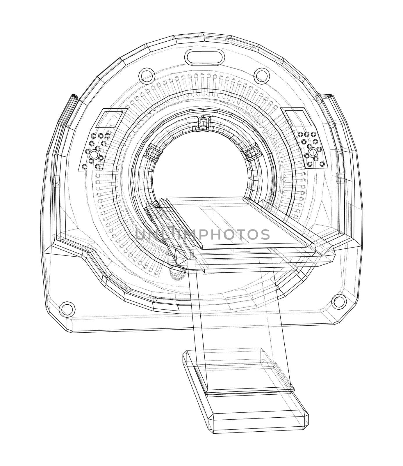 Magnetic resonance imaging or MRI. Wire-frame style. 3d illustration