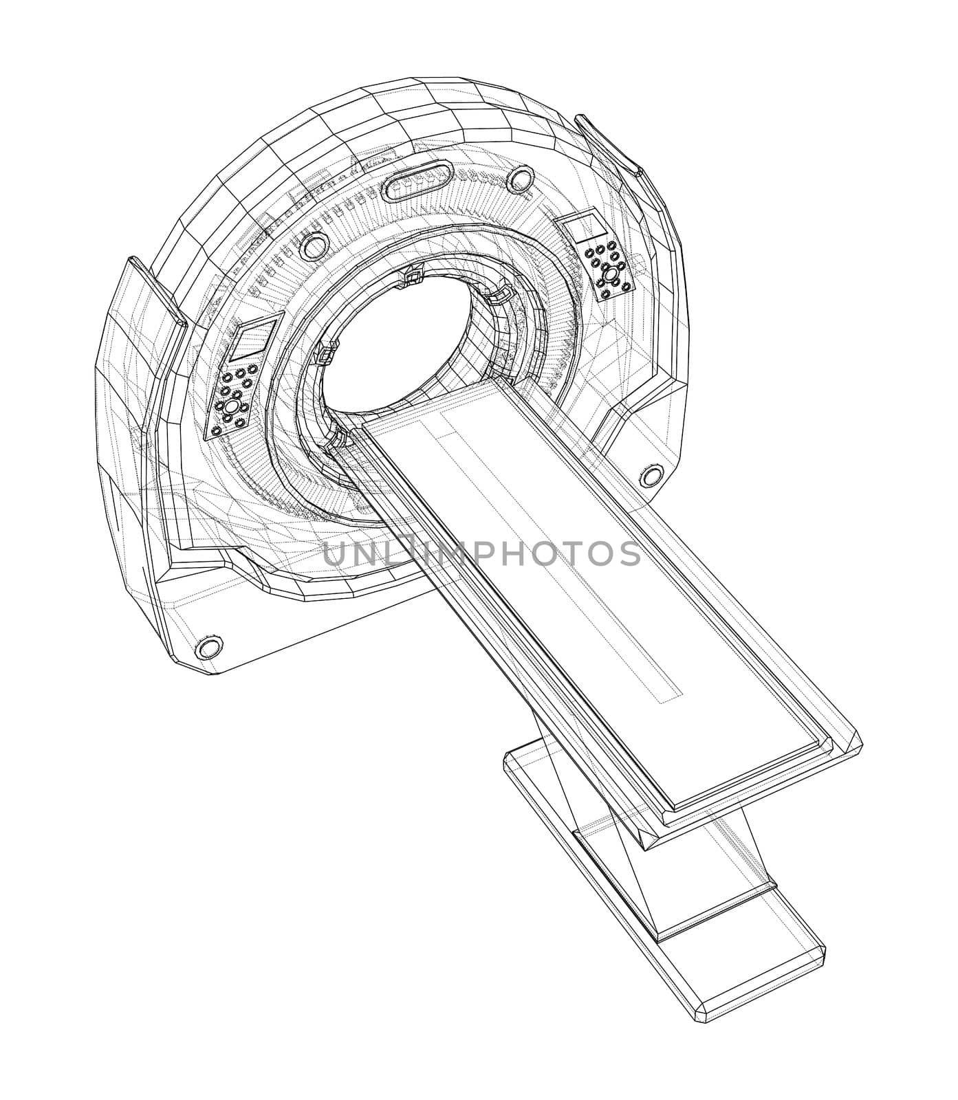 Magnetic resonance imaging or MRI. Wire-frame style. 3d illustration