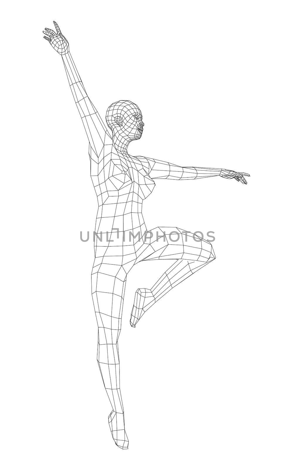 Wireframe ballerina in dance pose by cherezoff