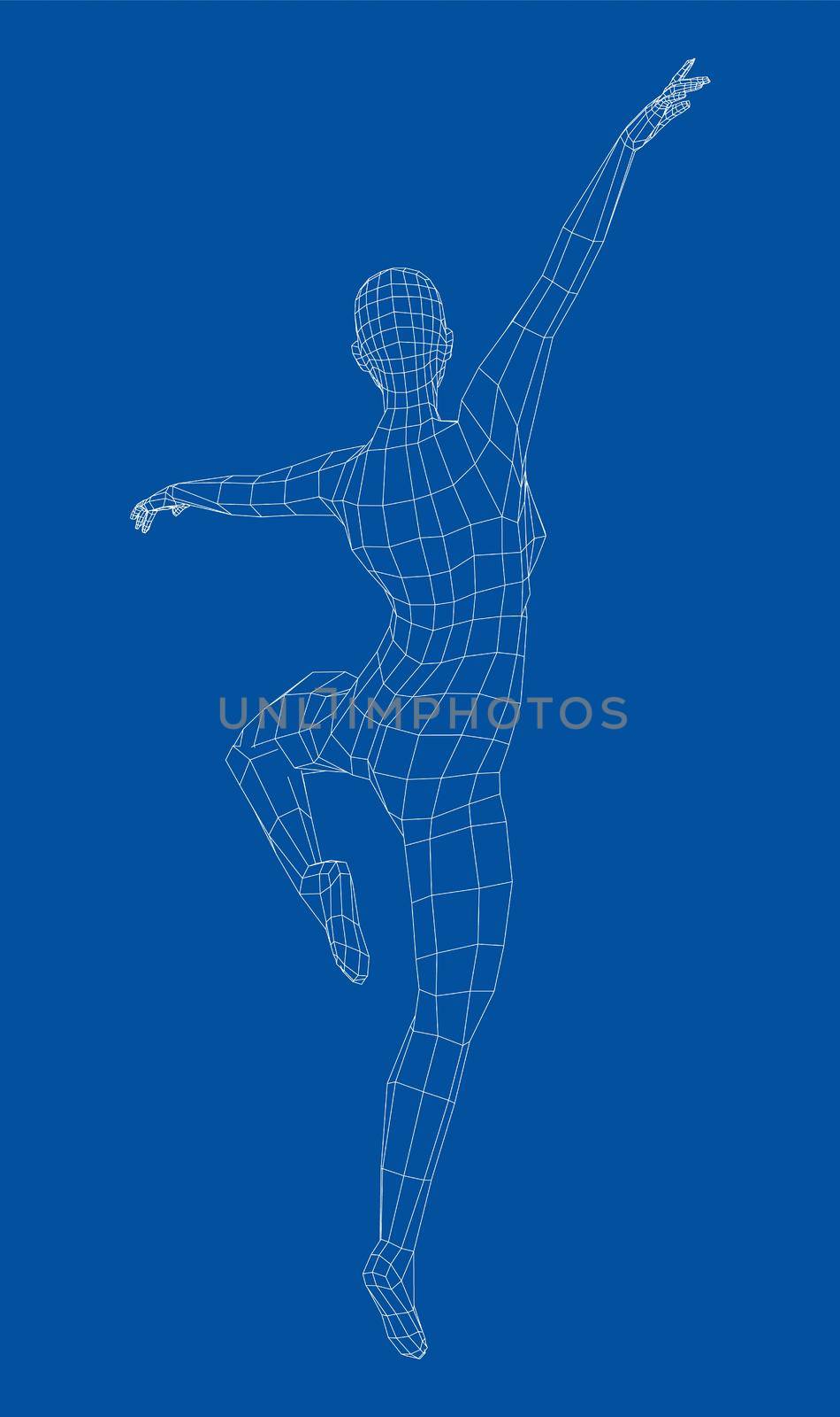 Wireframe ballerina or dancer in dance pose. 3d illustration