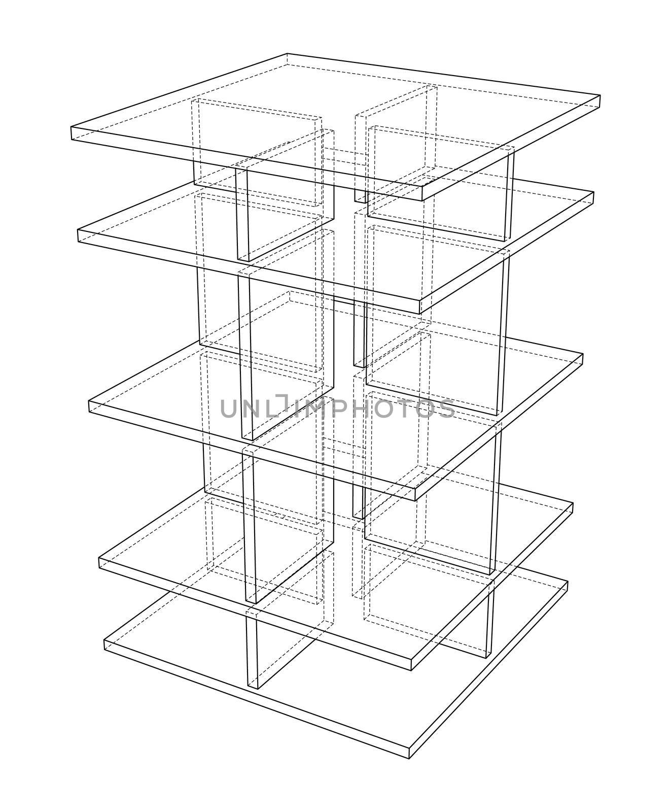 Empty showcase outline. 3d illustration. Wire-frame style