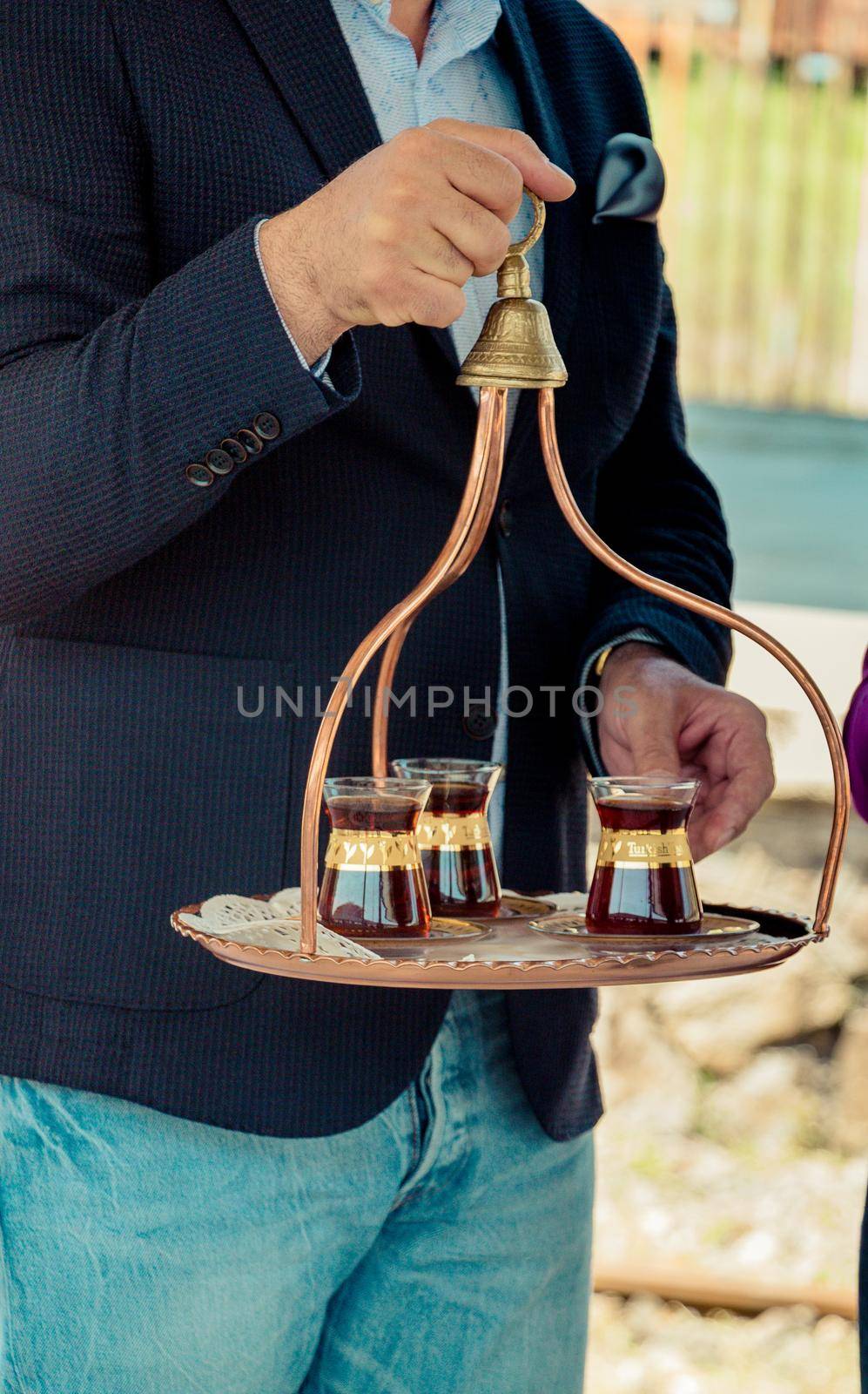 Turkish tea is served in traditional glass