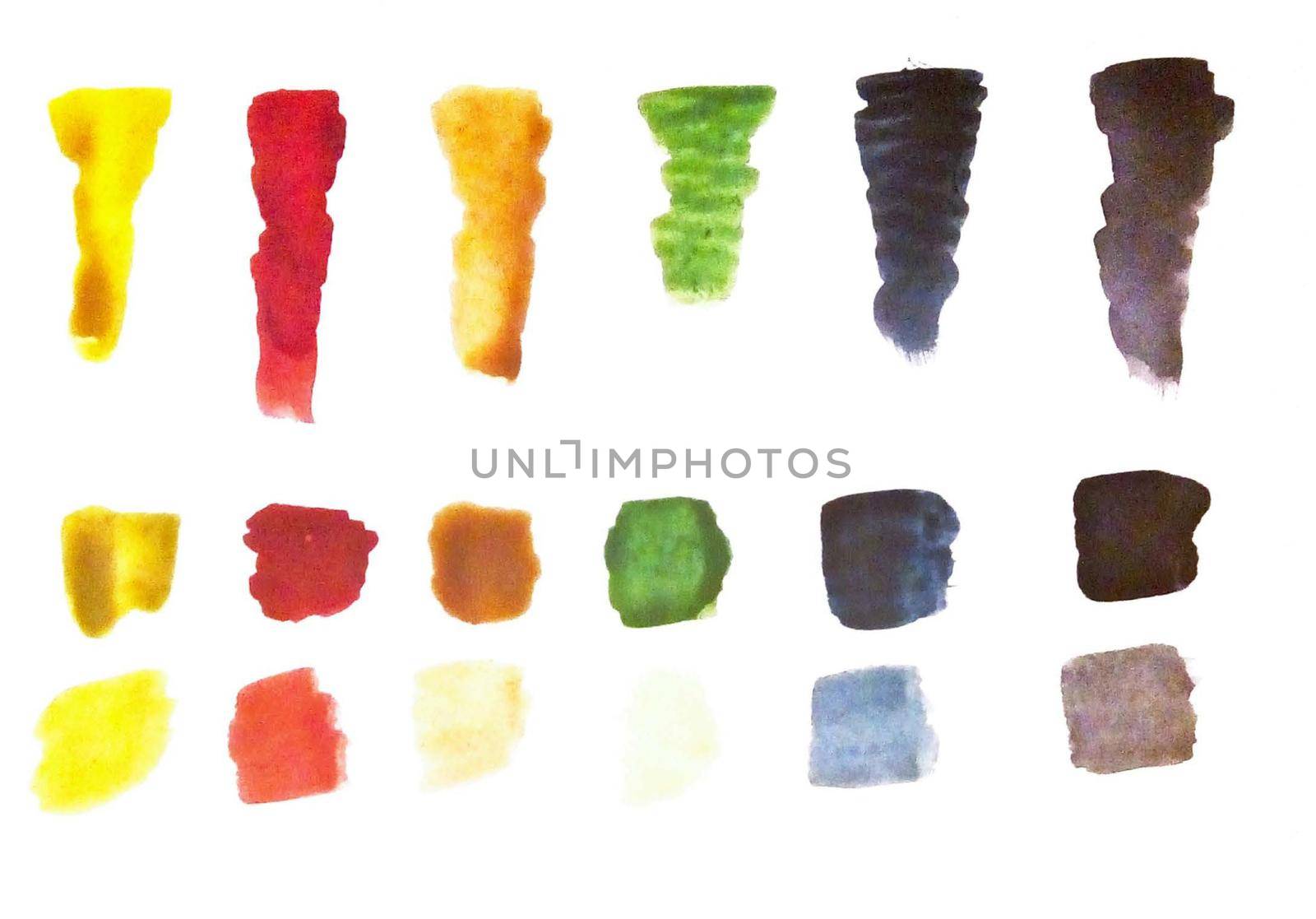 Colorful watercolor stains by brushpen