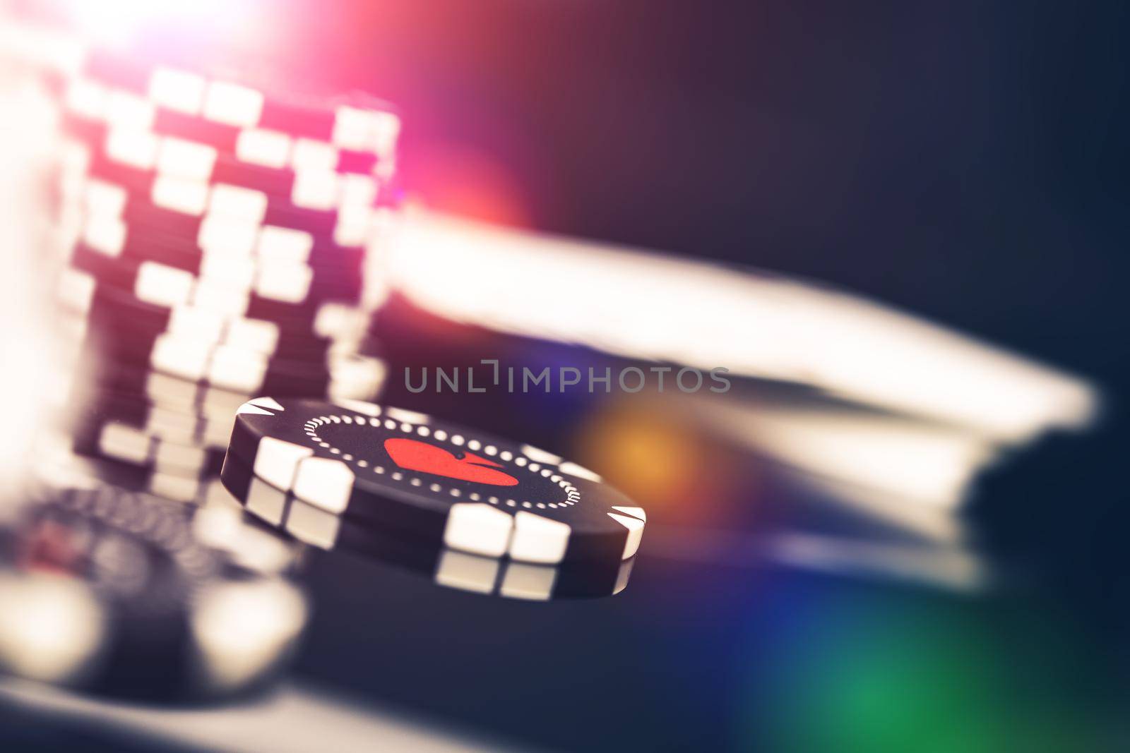 Las Vegas Gambling Industry Concept. Casino Game Chips Closeup Photo. 