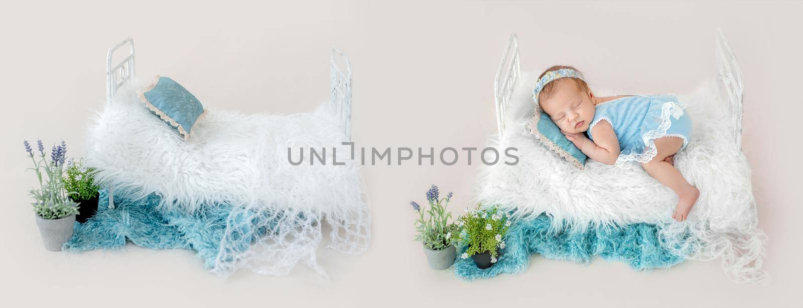 Composition with newborn baby portrait and empty furniture by tan4ikk1